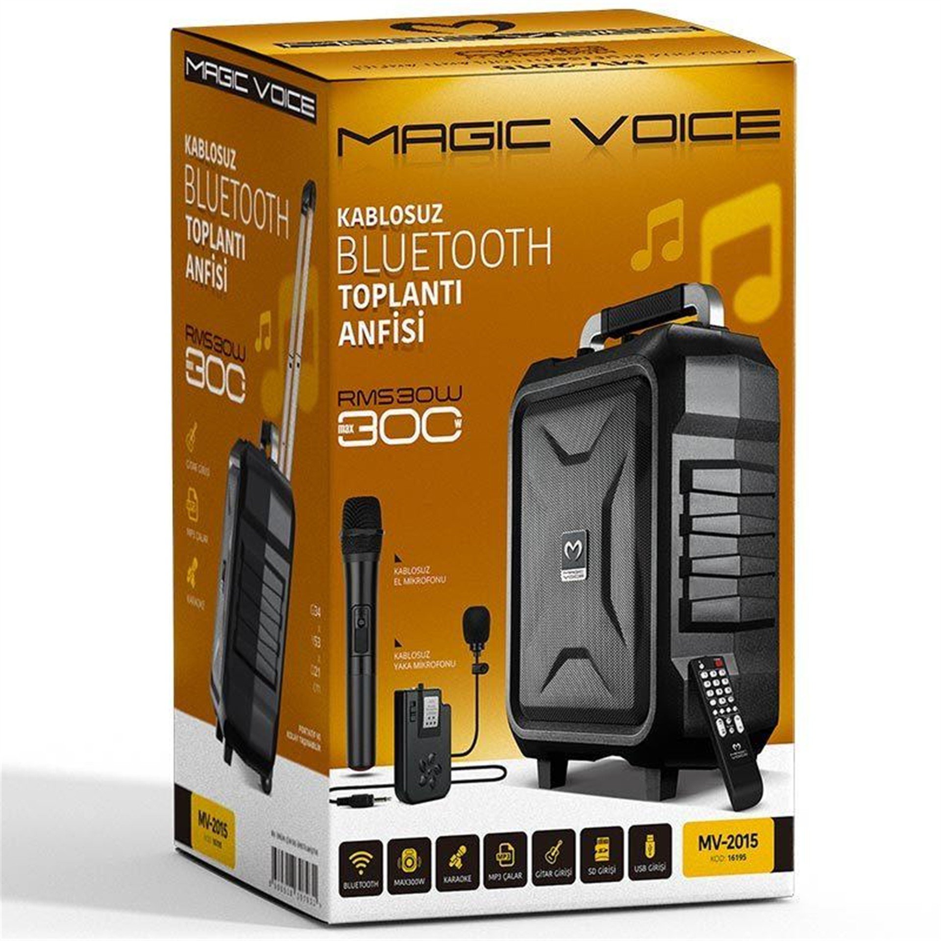 MagicVoice Magicvoice MV-2015 USB-SD-BT 1 El + 1 Yaka Mikrofonlu 300W Taşınabilir Şarjlı Hoparlör Anfi - Taşınabilir Amfi