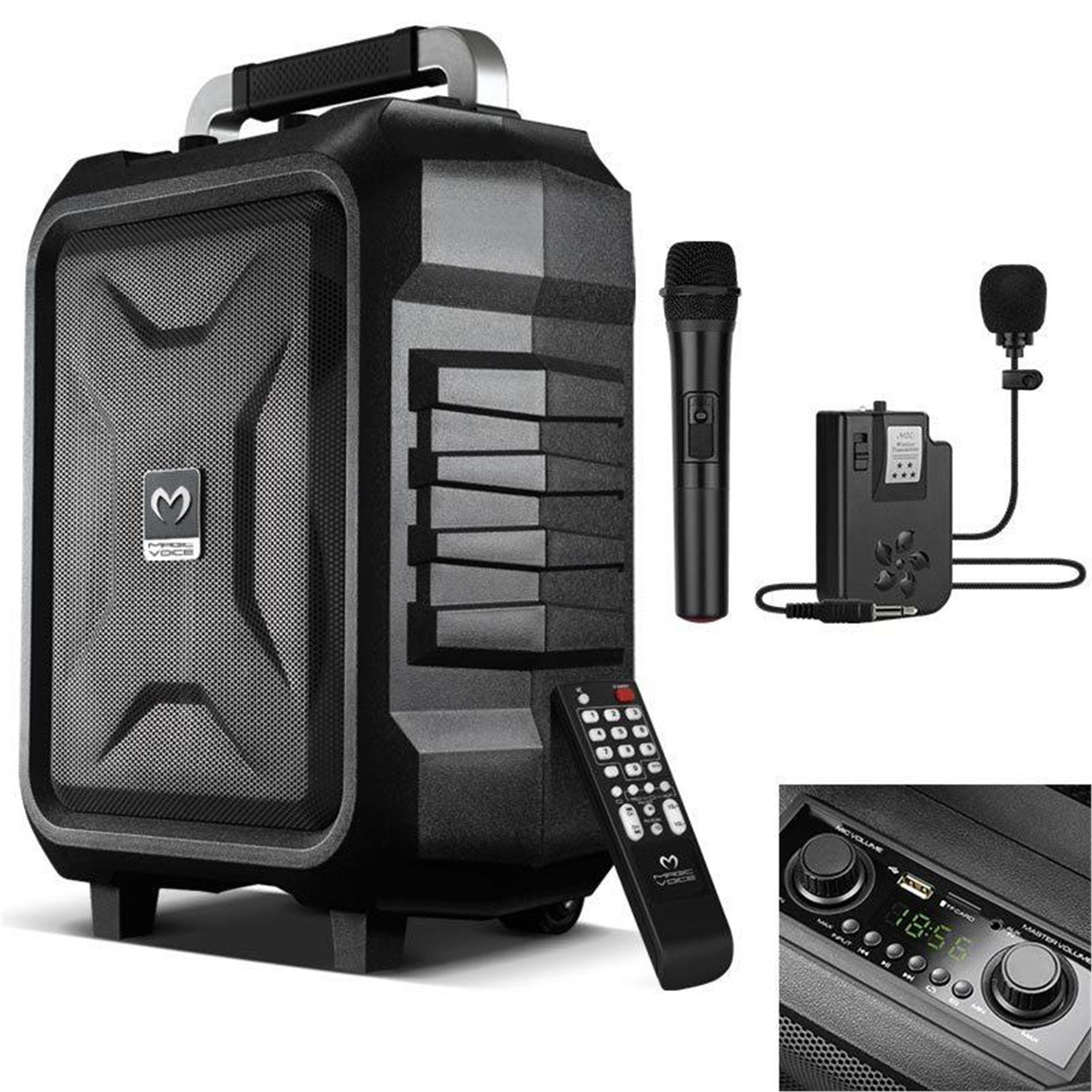 MagicVoice Magicvoice MV-2015 USB-SD-BT 1 El + 1 Yaka Mikrofonlu 300W Taşınabilir Şarjlı Hoparlör Anfi - Taşınabilir Amfi