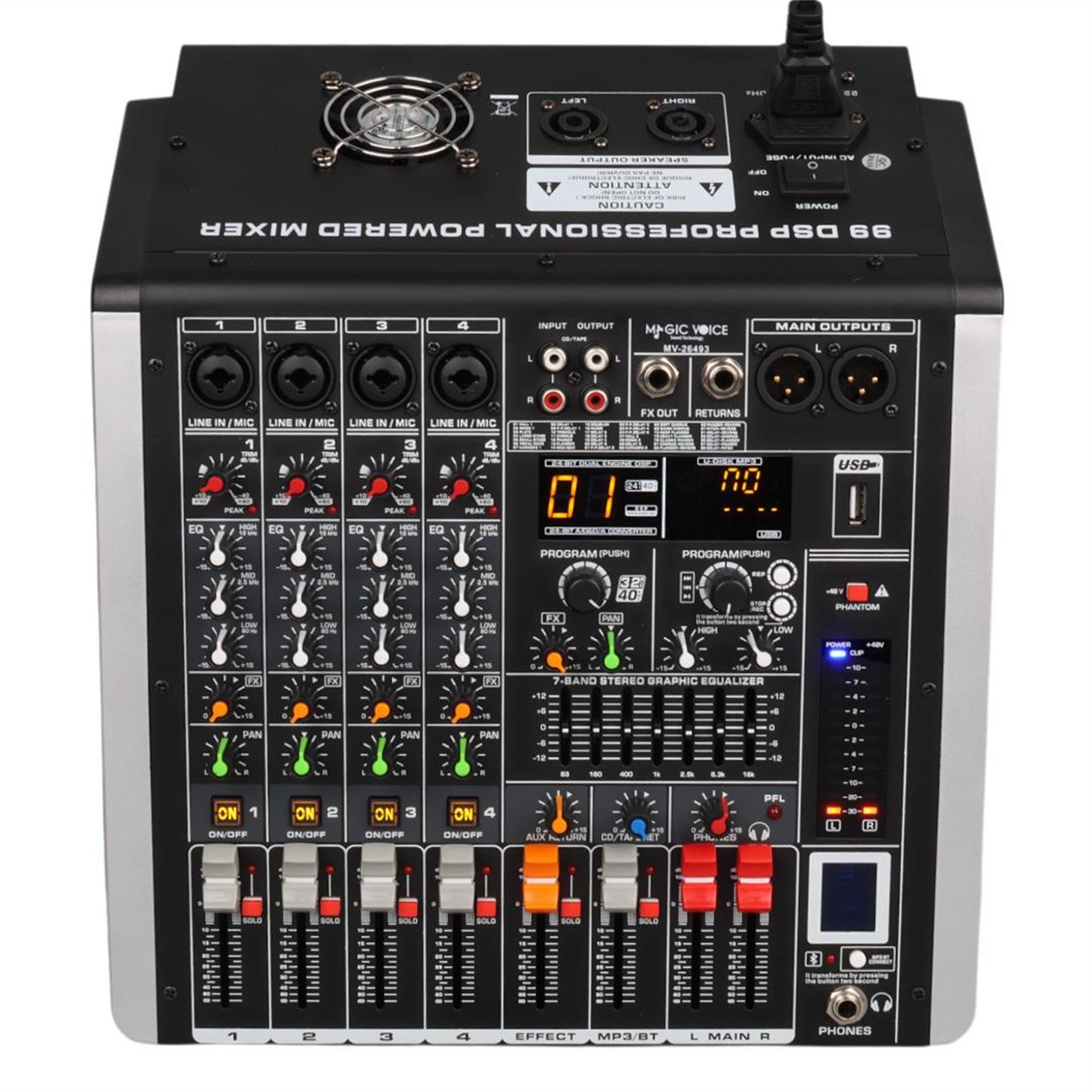 MagicVoice Magicvoice Mv-26493 2X350 4 Kanal Usb-Sd-Bluetooth 5 Bant Eq-99 Dsp Efk Power Mixer - Seslendirme Mixerleri