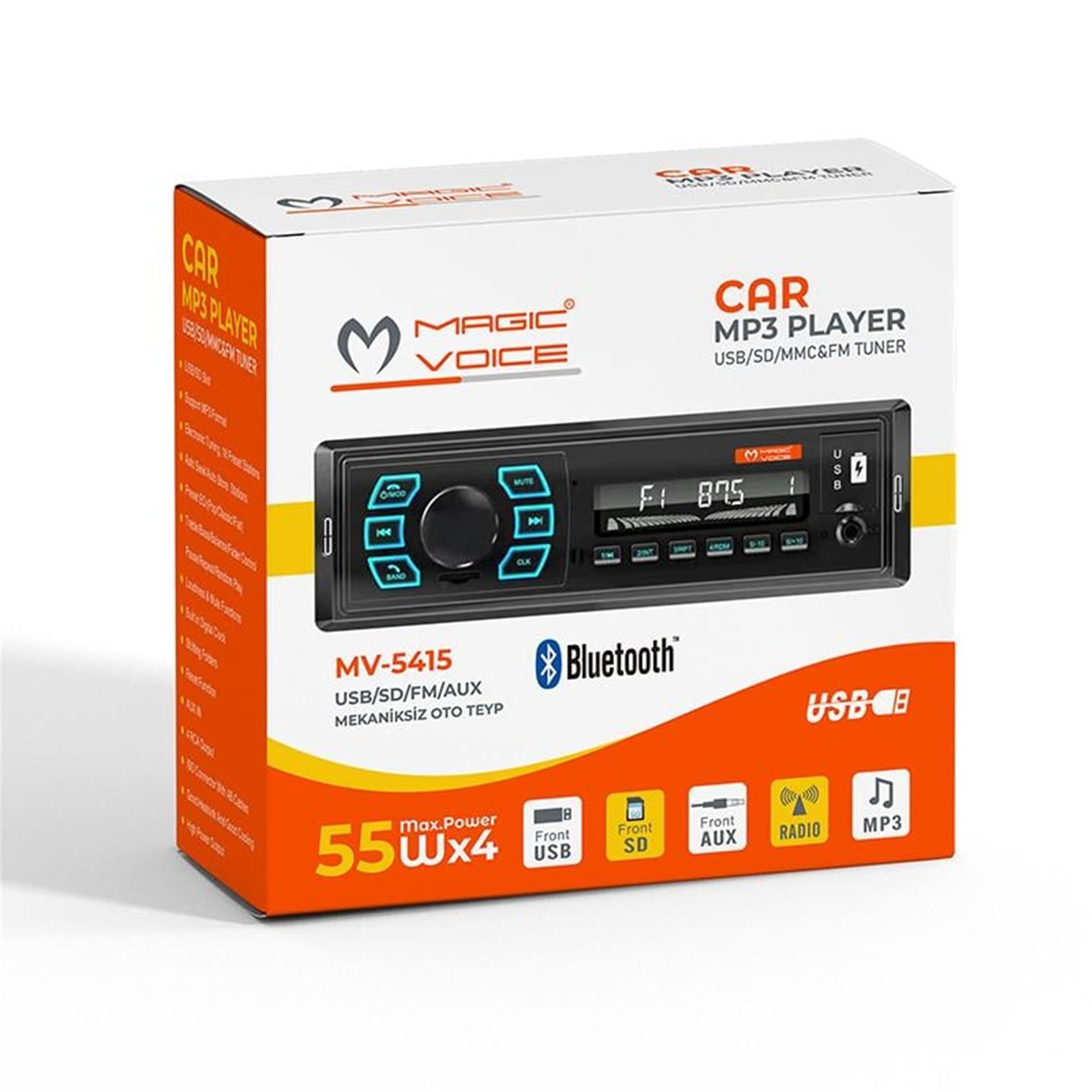 MagicVoice Magicvoice MV-5415 USB-SD-FM-AUX-Bluetooth Mekaniksiz Oto Teyp - Oto Teyp