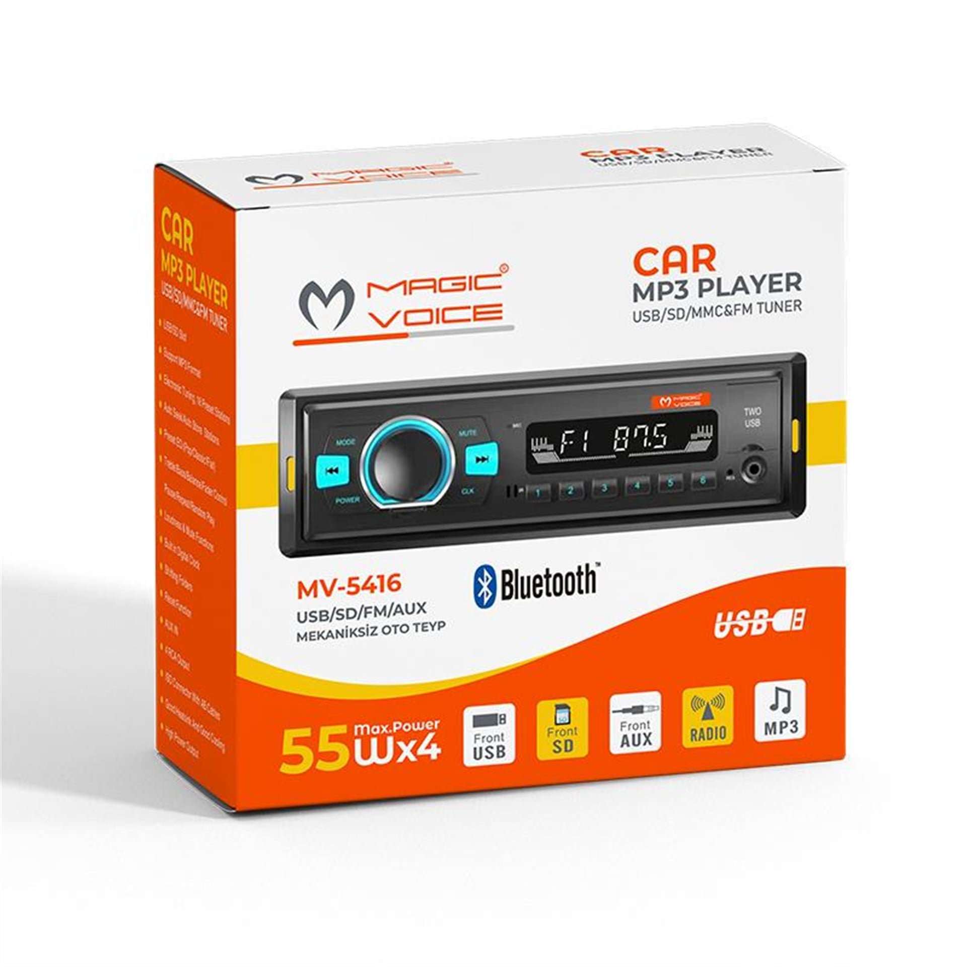 MagicVoice Magicvoice MV-5416 USB/SD/FM/AUX/BLUETOOTH Mekaniksiz Oto Teyp - Oto Teyp