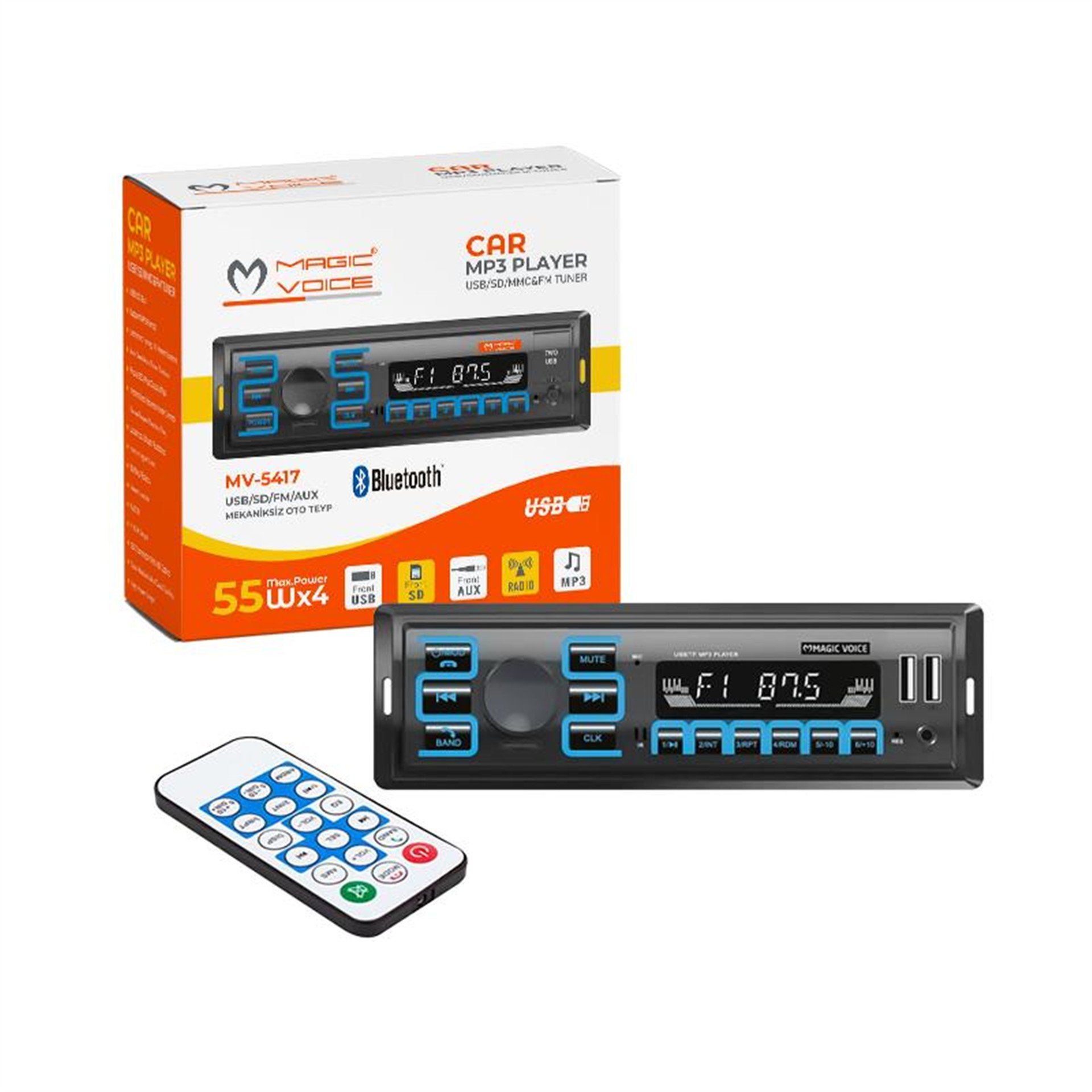 MagicVoice Magicvoice MV-5417 USB/SD/FM/AUX/BLUETOOTH Mekaniksiz Oto Teyp - Oto Teyp