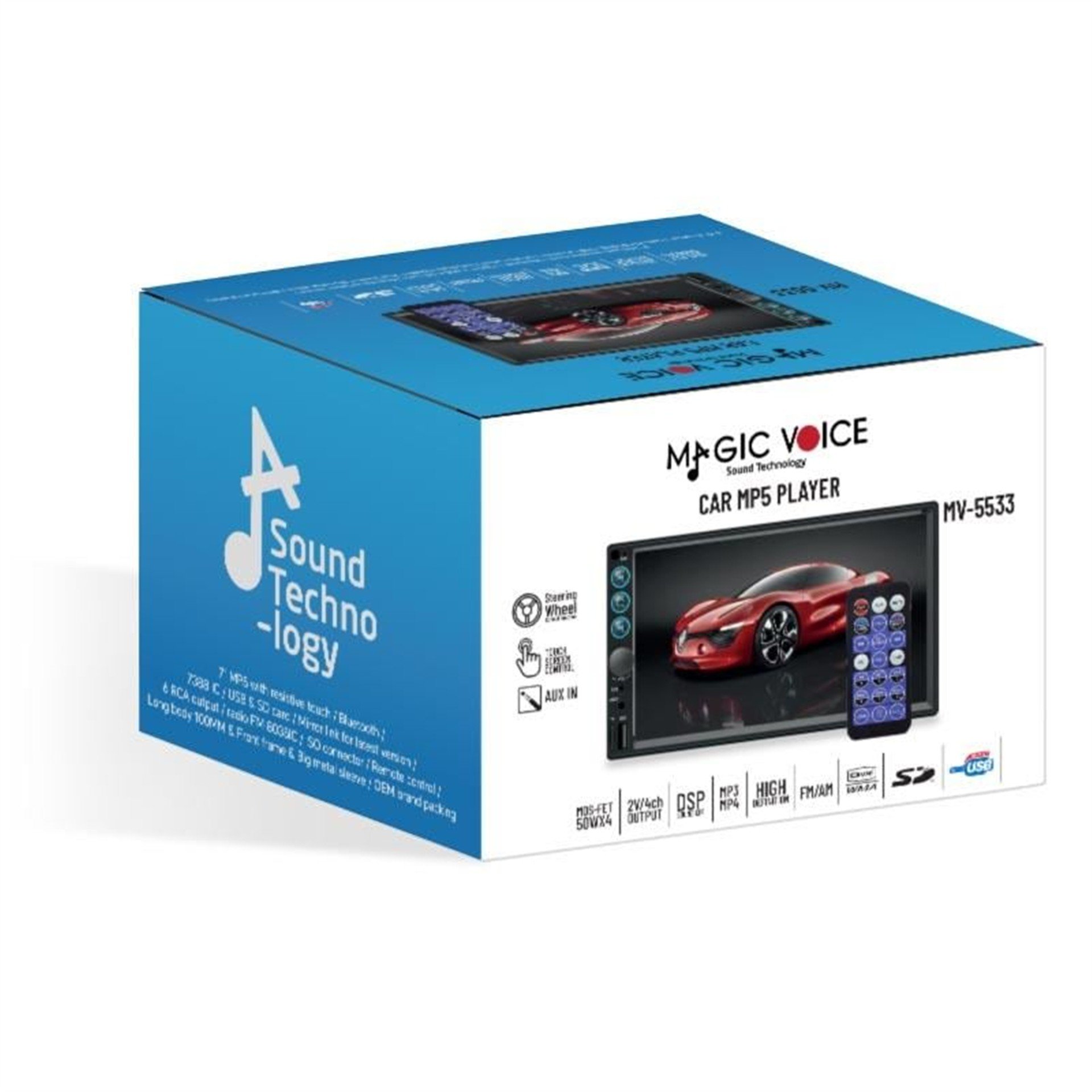 MagicVoice Magicvoice MV-5533 USB-SD-FM-AUX-Bluetooth-MP5 Destekli 7'' Dokunmatik Mekaniksiz Double Oto Teyp - Double Teyp