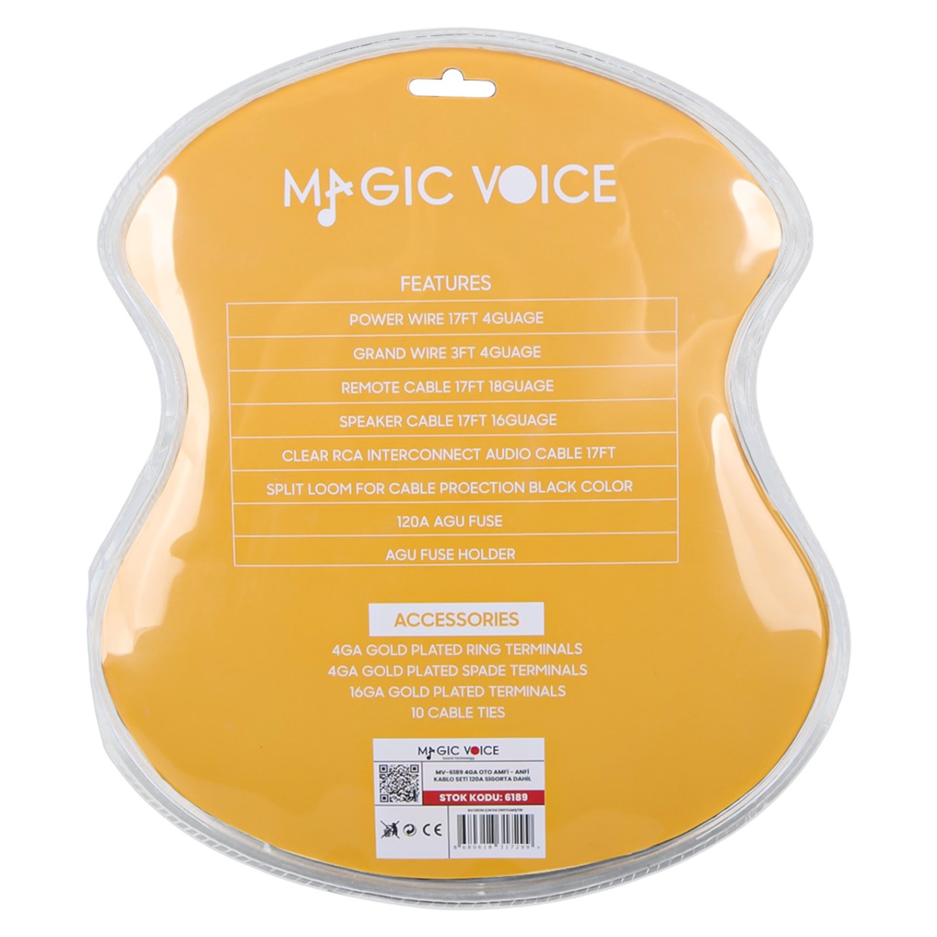 MagicVoice Magicvoice MV-6189 4GA Profesyonel 120A Sigortalı Oto Amfi Güç Bağlantı Montaj Kablo Seti - Hoparlör Kablosu