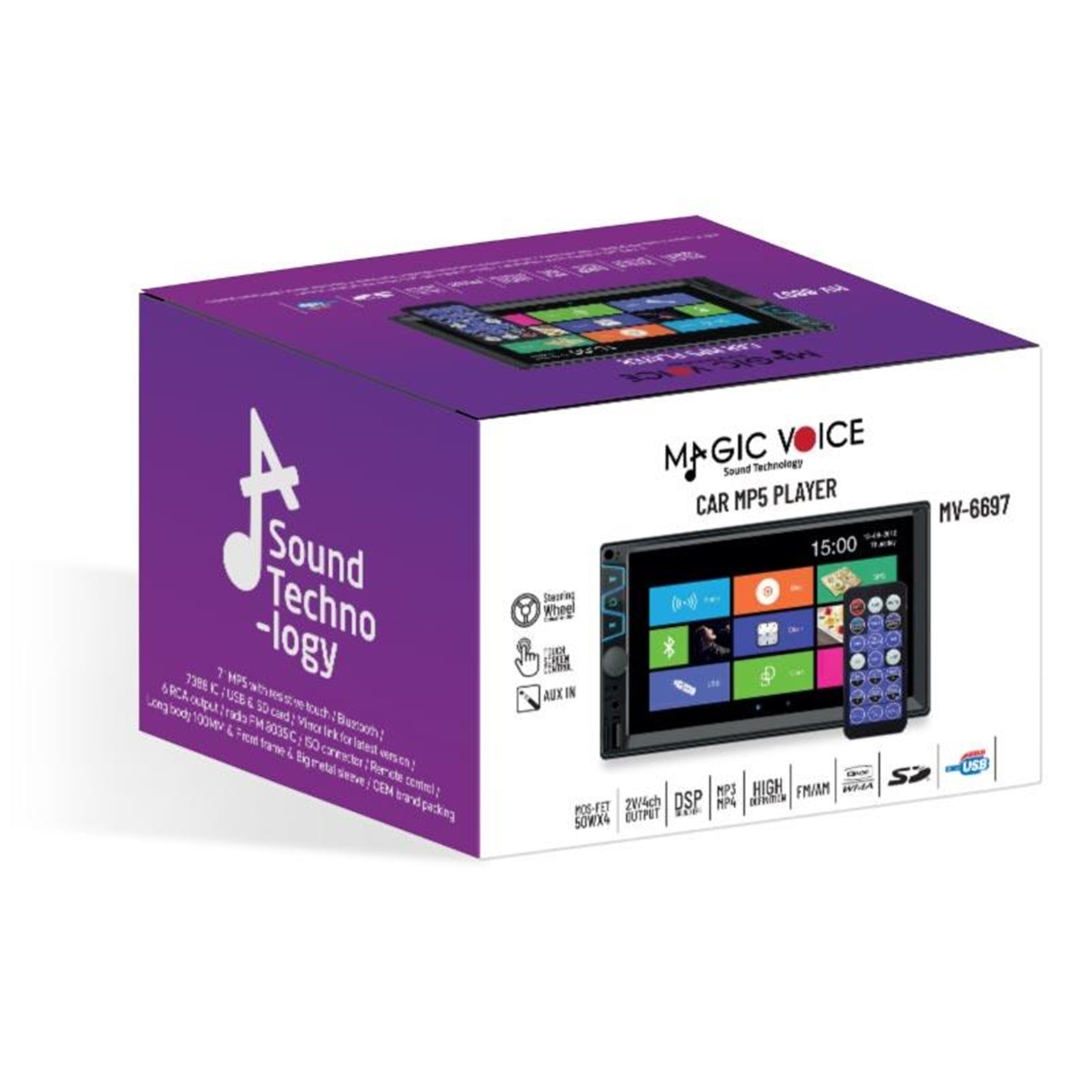MagicVoice Magicvoice MV-6697 USB-SD-FM-AUX-Bluetooth-MP5 Destekli 7'' Dokunmatik Mekaniksiz Double Oto Teyp - Double Teyp