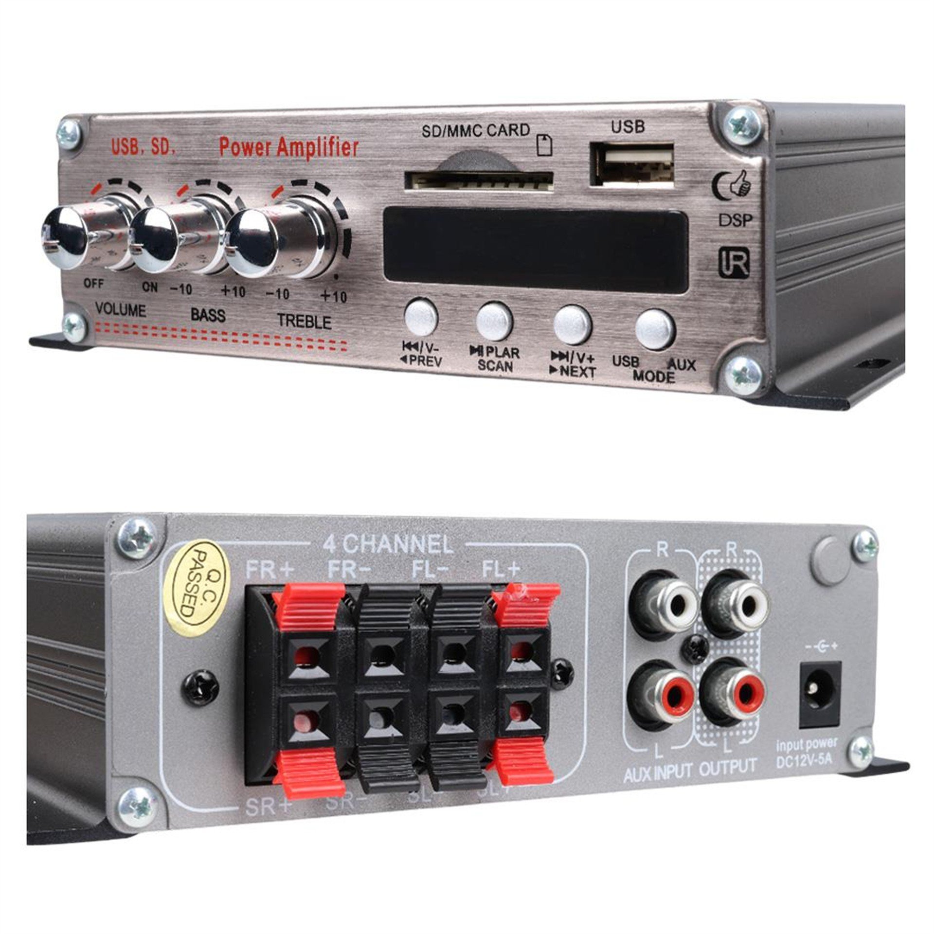MagicVoice Magicvoice YW-281L 12 Volt 200 Watt Motosiklet Bluetooth Amfi USB/SD 4 Kanal Pazarcı - Anfi (154X140x42mm) - Pazarcı Anfisi