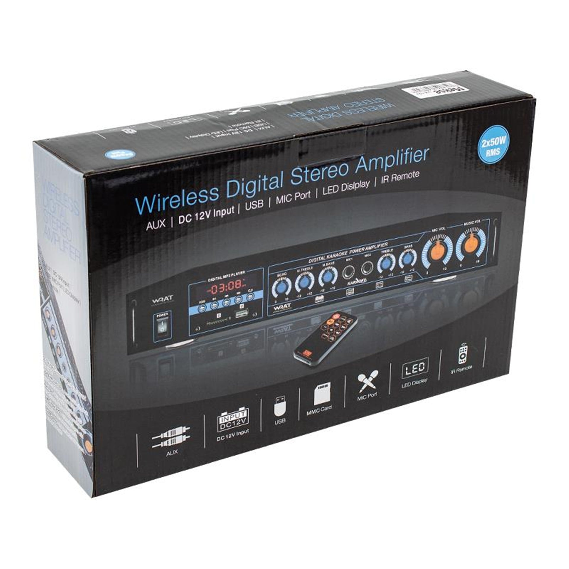 Mekse Mekse USB-AUX-UK-Bluetooth 220V-12V Giriş Led Ekran 2X50W RMS Stereo Anfi UA-103 - Seslendirme Amfileri