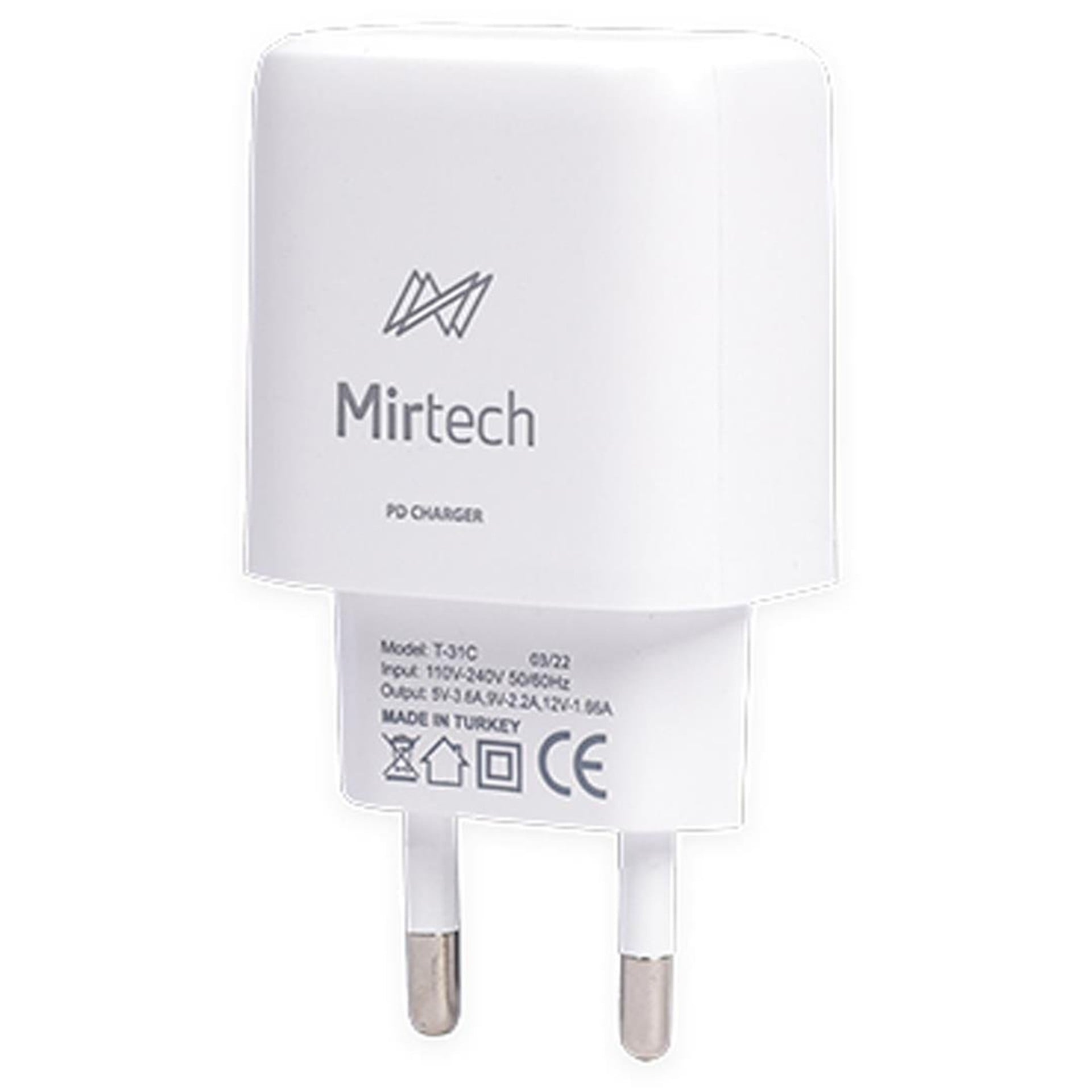 Mirtech Mirtech T-31C Beyaz 20 Watt 3.6 Amper Voltaj Korumalı Type-C Hızlı Şarj Başlık Adaptörü - Şarj Cihazları