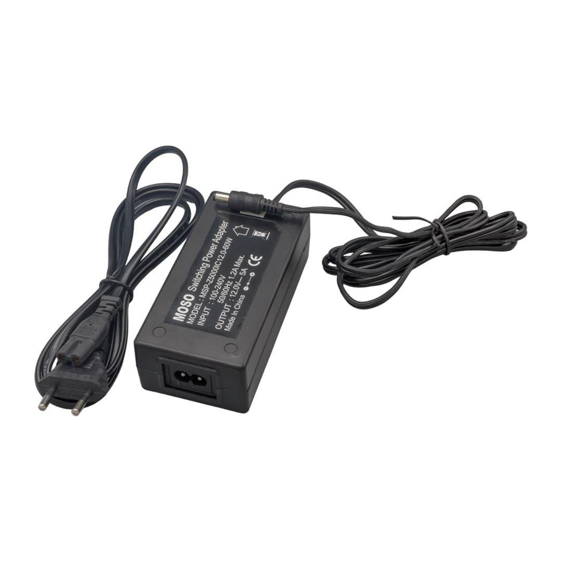Mosso Moso Siyah 12 Volt - 5 Amper 60 Watt 5.5 x 2.5 Uçlu Plastik Kasa Masaüstü Adaptör - Laptop Adaptörleri