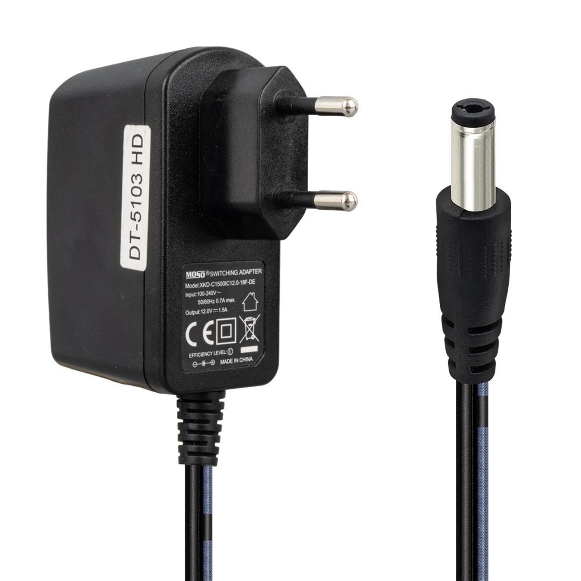 Moso Moso XKD-C1500IC12.0-18f-De 12 Volt 1.5 Amper 5.5x2.5mm Uçlu Plastik Kasa Priz Tipi Adaptör - Akü Şarj Cihazları