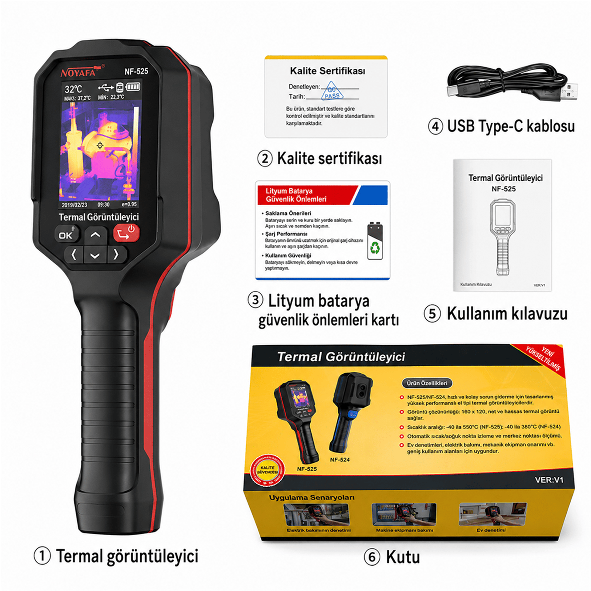 Mert-er Elektronik NOYAFA NF-525 TEMASSIZ TERMAL GÖRÜNTÜLEYİCİ KIZILÖTESİ TERMOMETRE - Kategorisiz
