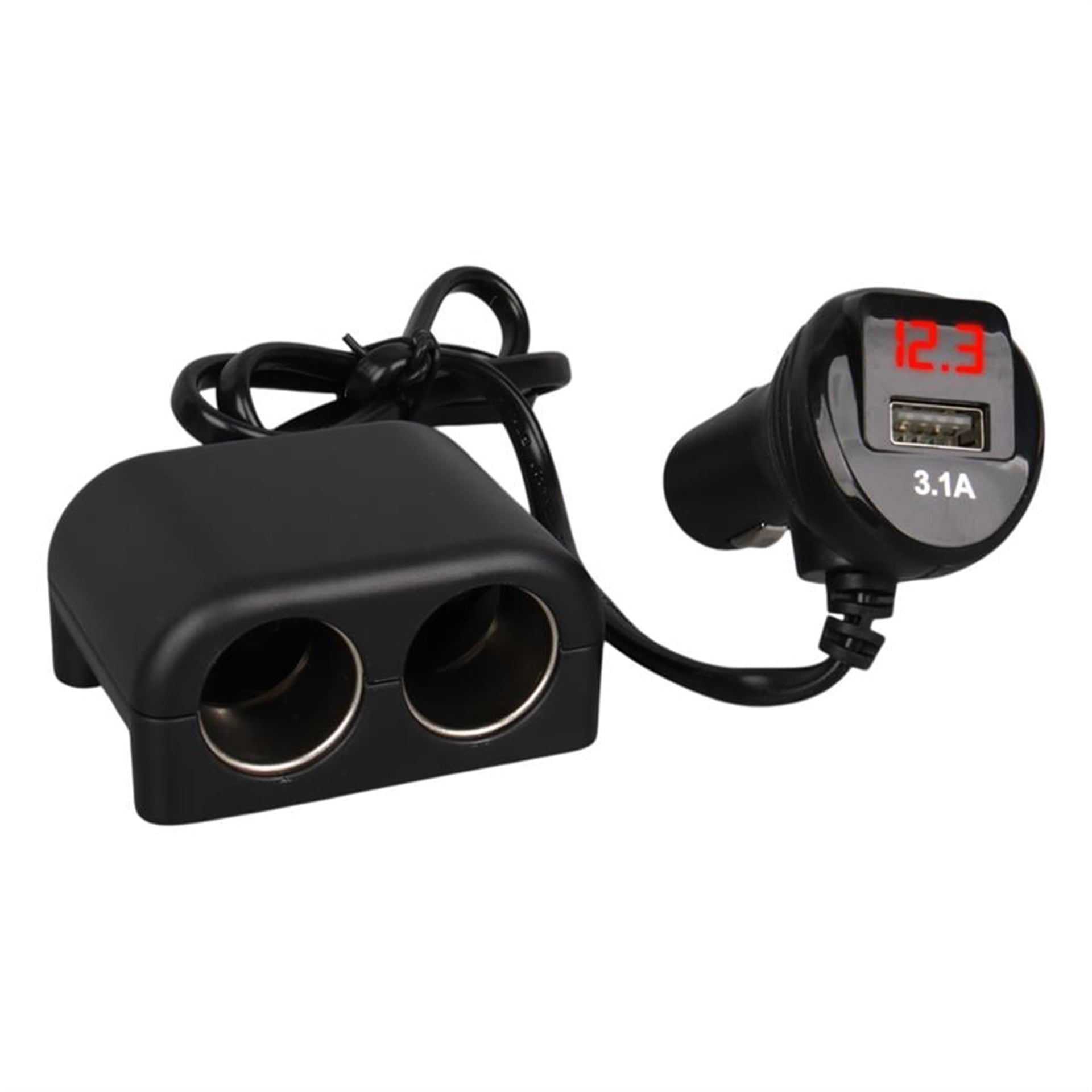 Olesson Olesson 1641 12-24V Tek USB Girişli 120W 80cm Kablolu Dijital Voltaj Ekranlı 2'li Araç Çakmak Çoklayıcı - Oto Konvertör