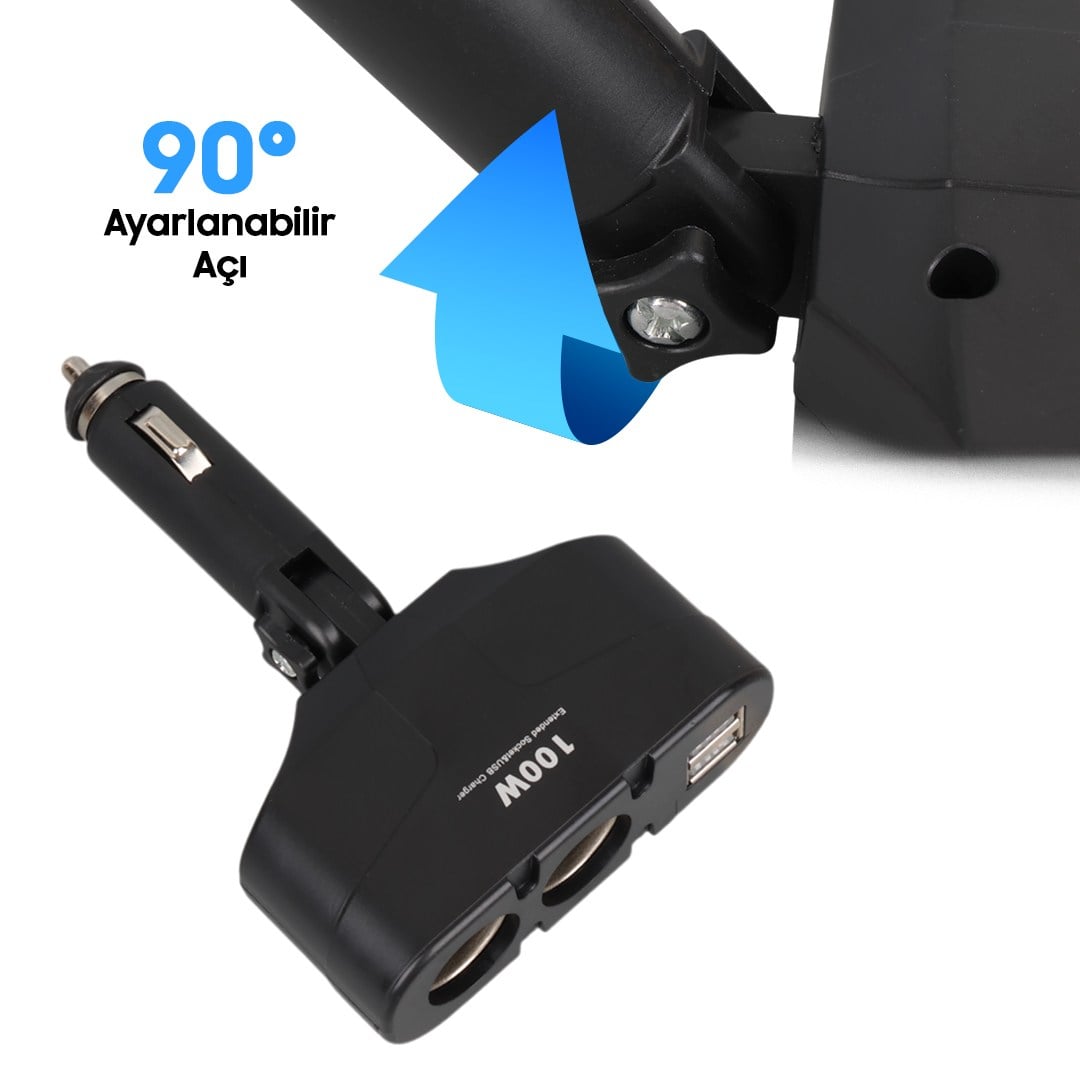 OLESSON 1652 12-24V ÇİFTLİ ÇİFT USB GİRİŞLİ 100W 2'Lİ ARAÇ ÇAKMAK ÇOKLAYICI