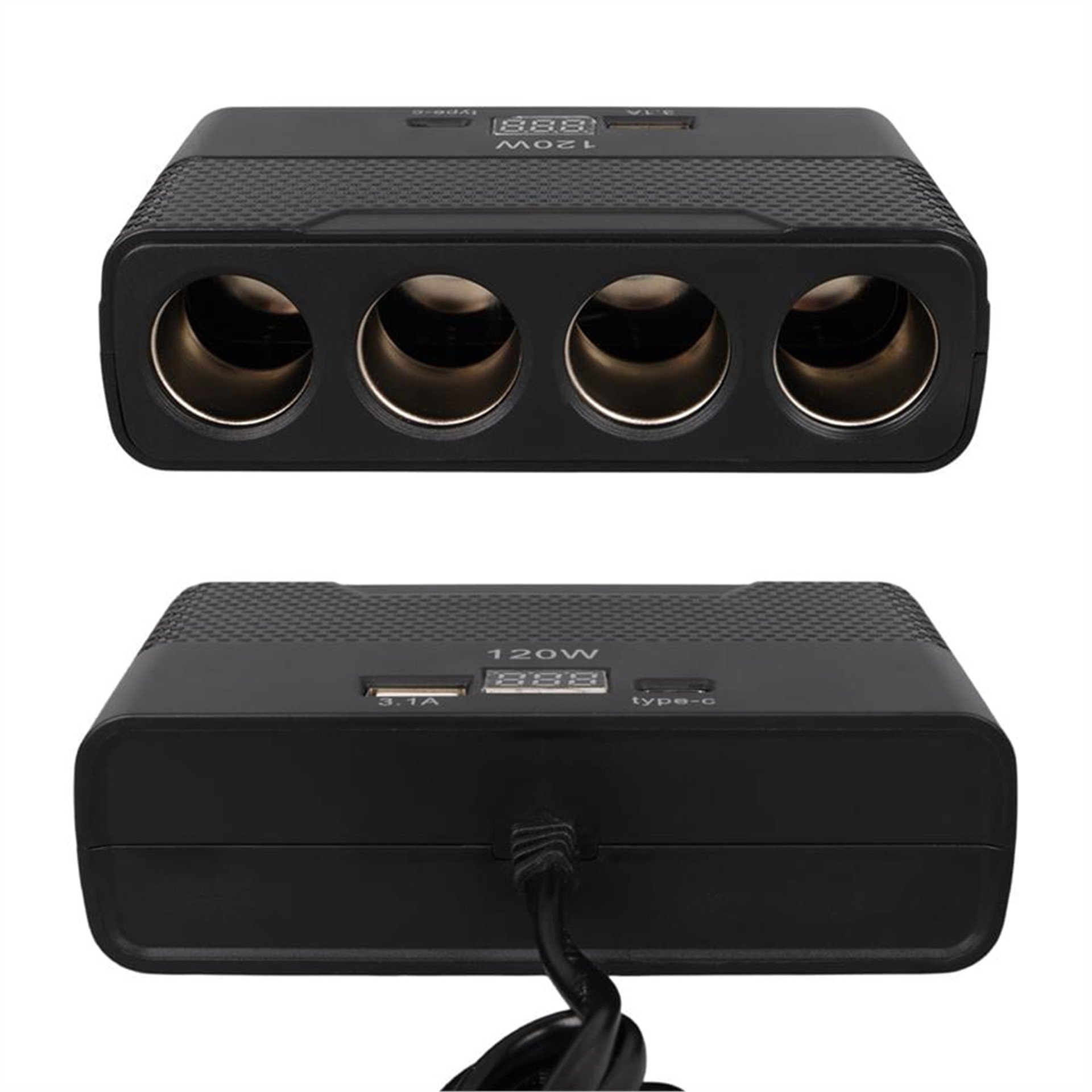 Olesson Olesson 2014 12-24V Type-C + USB-A Girişli 120W 80cm Kablolu 4'lü Araç Çakmak Çoklayıcı - Oto Konvertör