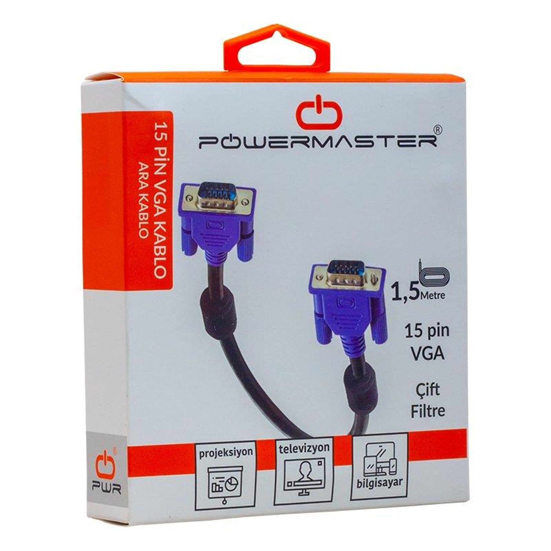 Powermaster Powermaster 15 Pin Erkek/Erkek 1.5 Metre Vga Kablo - VGA Kablolar