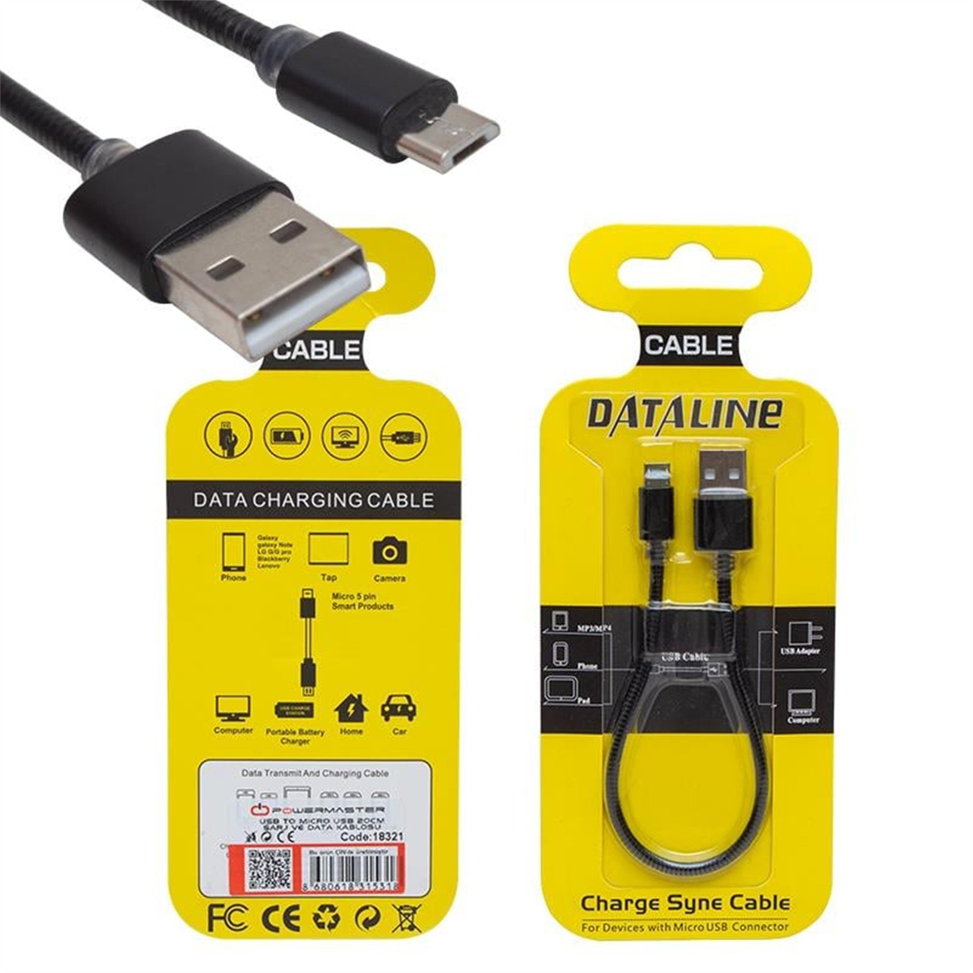 Powermaster Powermaster 20 Cm Micro Usb Şarj Data Kablosu - Data-Şarj Kabloları