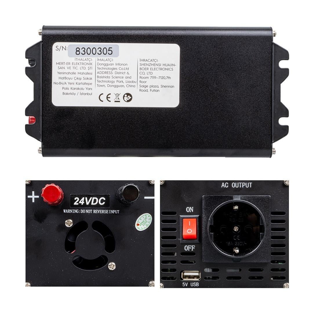 Powermaster 24-220V 24 Volt 600 Watt Modified Sinus İnverter PWR600-24