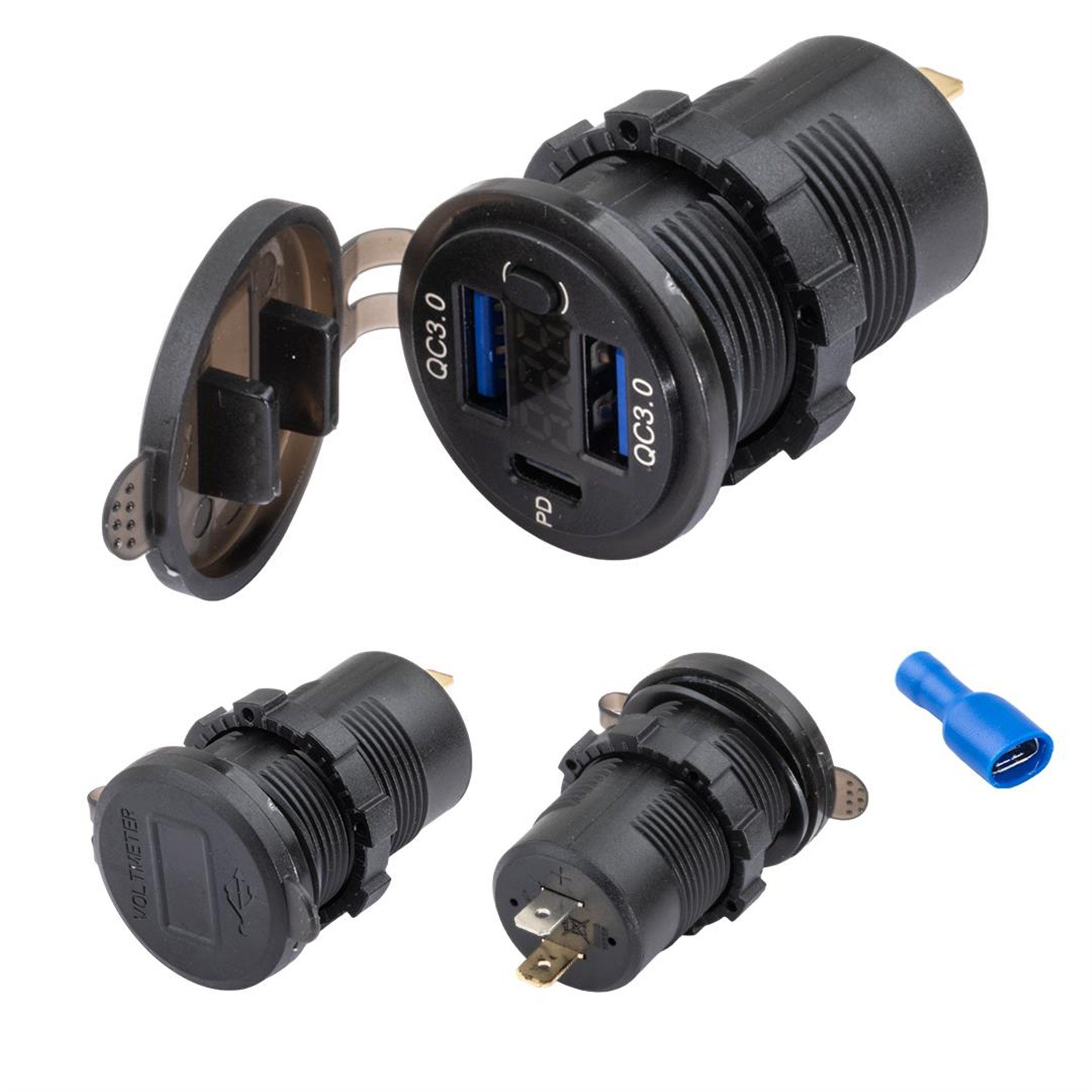 Powermaster Powermaster 28Mm Marin Pano Tipi 8-32V  2* Usb 3.0 Giriş - Fiş - Jack - Şase