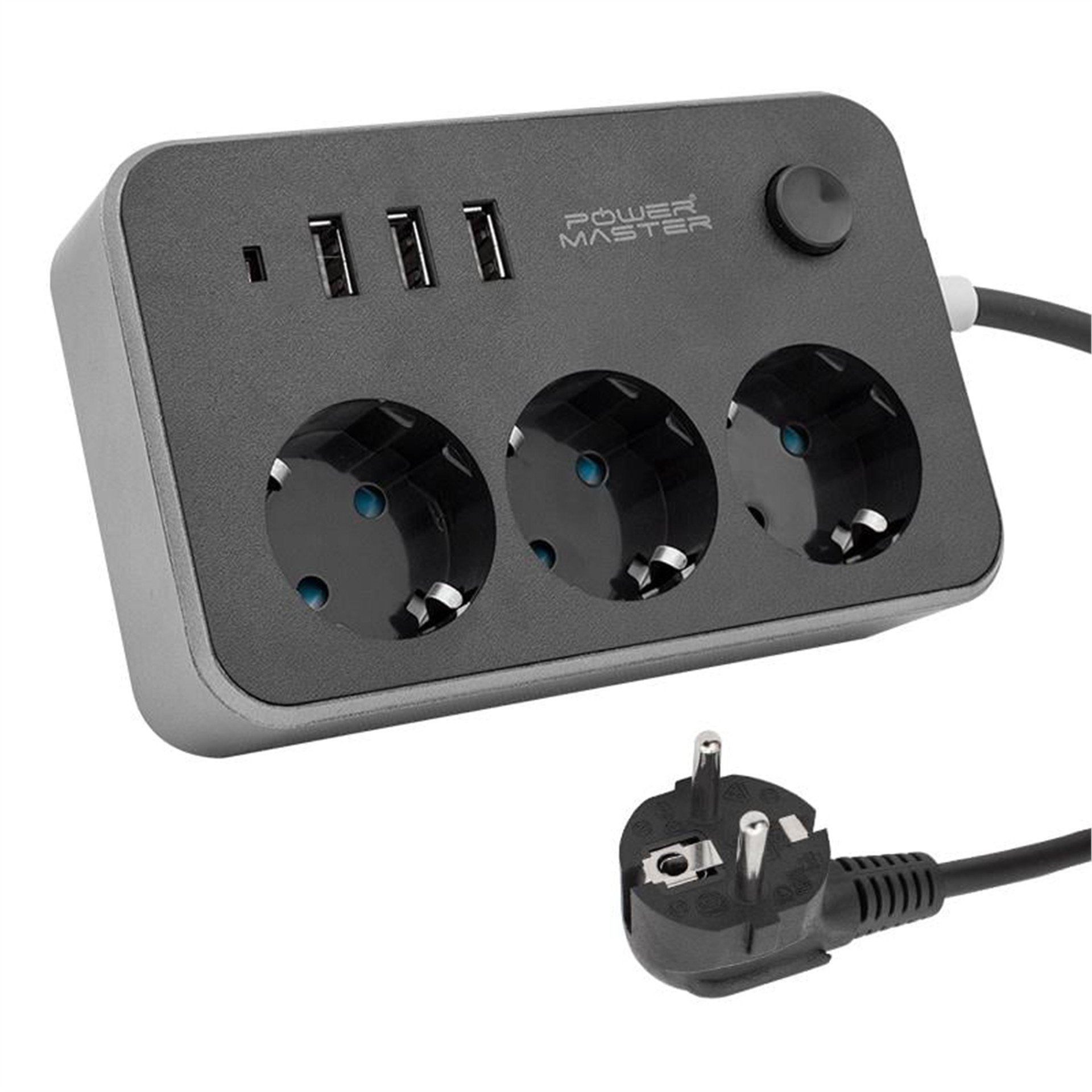 Powermaster Powermaster 3 USB Çıkışlı 1.8 Metre Kablolu 3'lü Akım Korumalı Priz (10A-2500 Watt) PM-17564 - Akım Korumalı Prizler