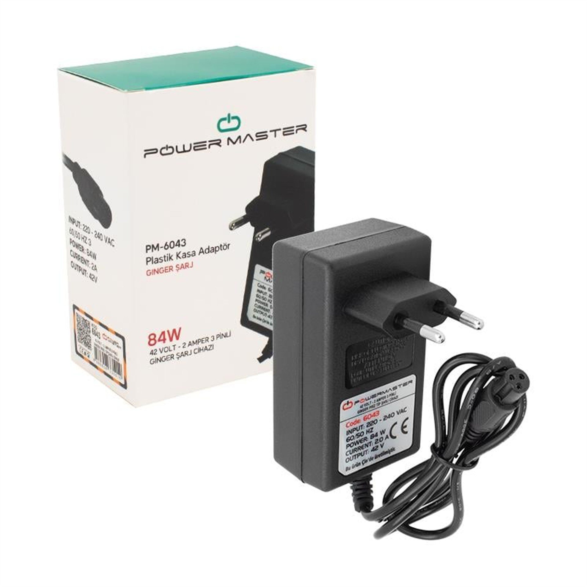 Powermaster Powermaster 42 Volt - 1 Amper 3 Pinli Ginger Priz Tip Şarj Cihazı PM-6043 - Adaptörler