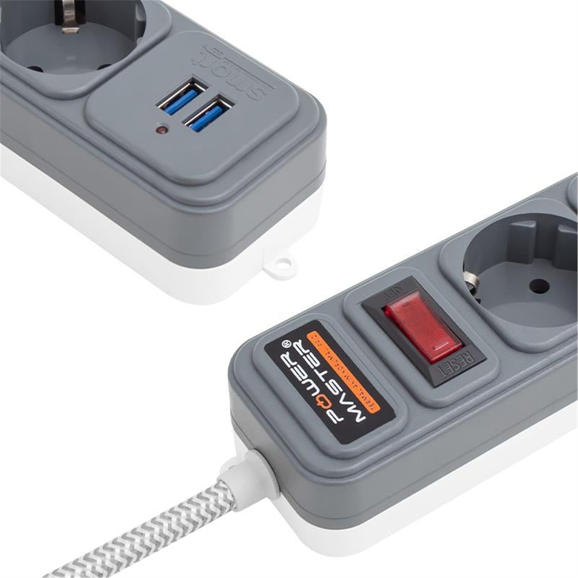 Powermaster Powermaster 4'lü Anahtarlı 2 Usb’li 2 Metre Kablolu Isıya Dayanıklı Termal Grup Priz PM-6032 - Grup Prizler