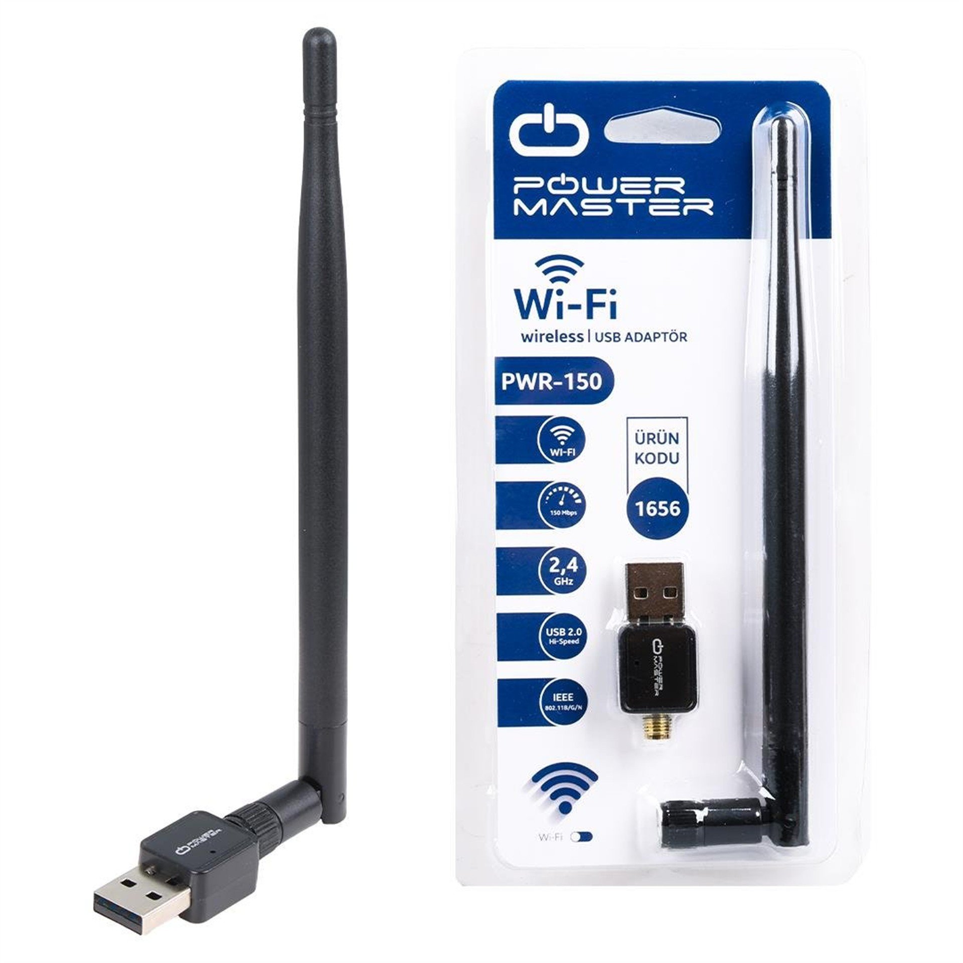 Powermaster PowerMaster 802.11N Micro 7601 Chipset 2.4GHz 150 Mbps HD Uydu Alıcı Uyumlu Antenli USB Stick Wifi Adaptör - Wireless Adaptör