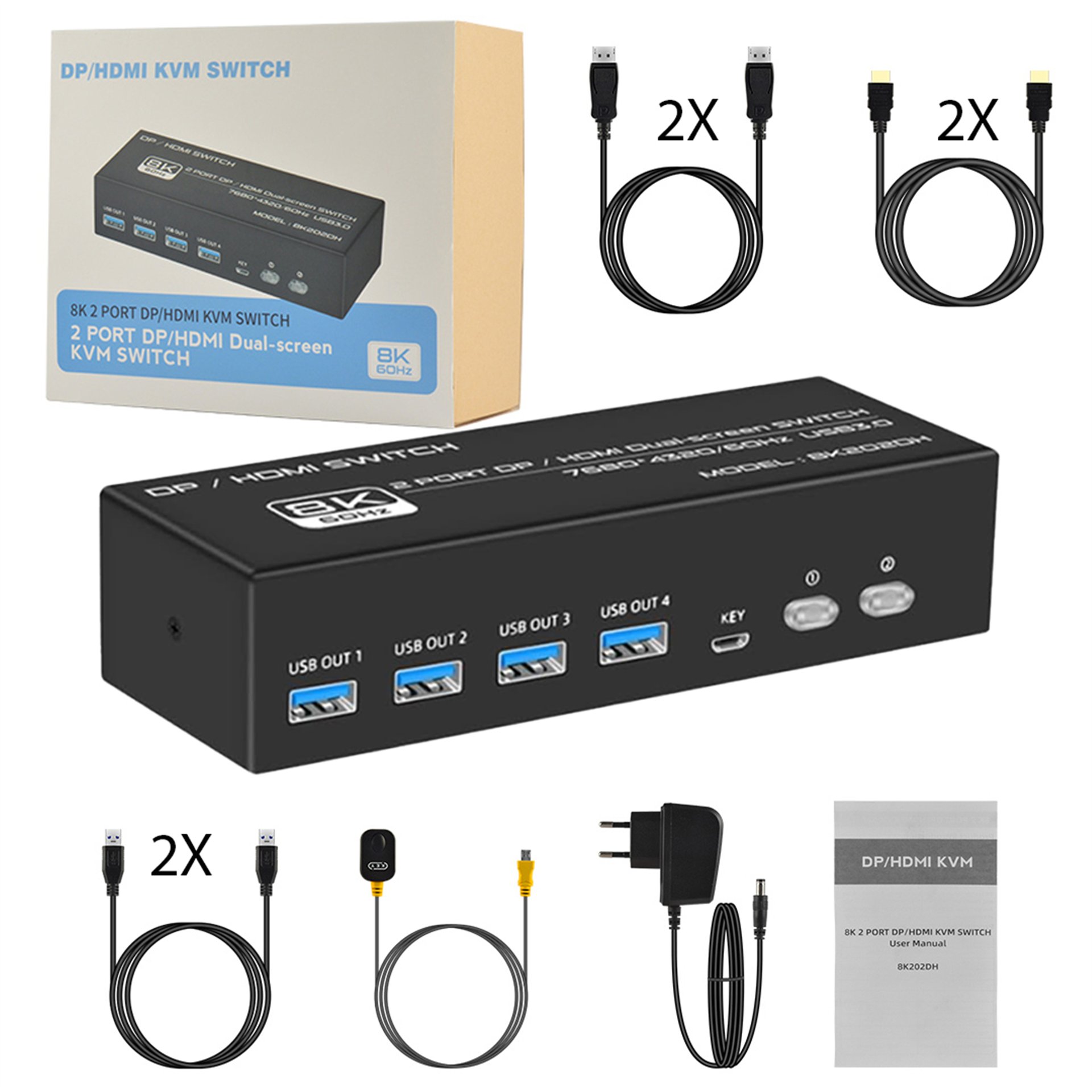 Reyonex POWERMASTER 8K202DH 8K 2 PORT DP/HDMI KVM SWITCH - Hdmi Dağıtıcılar