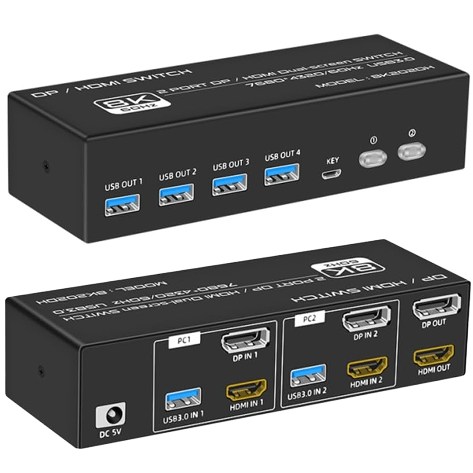 Powermaster Powermaster 8K202DH Profesyonel 8K 2 Giriş 1 Çıkış DP + HDMI KVM Switch - KVM Switch