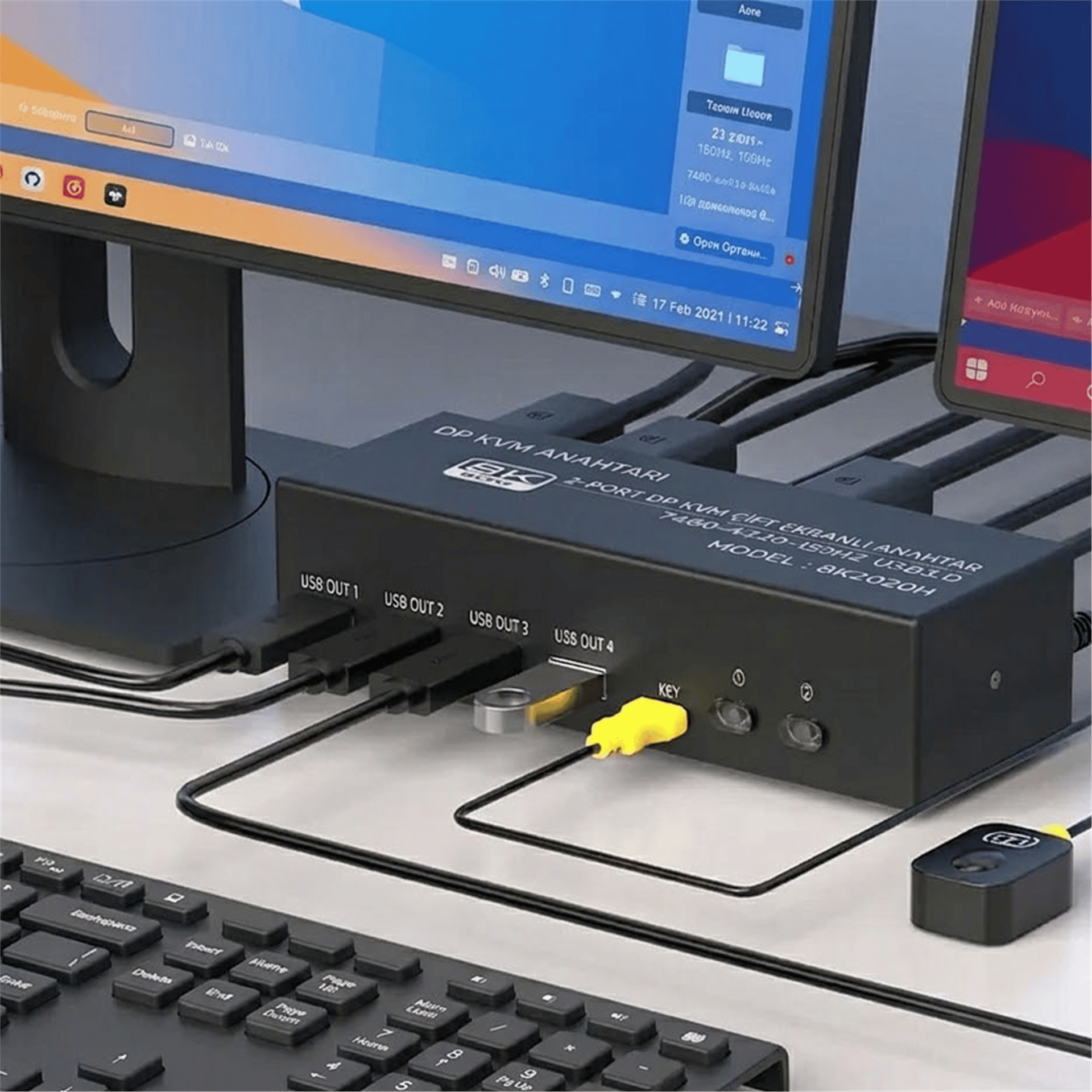 Powermaster Powermaster 8K202DH Profesyonel 8K 2 Giriş 1 Çıkış DP + HDMI KVM Switch - KVM Switch
