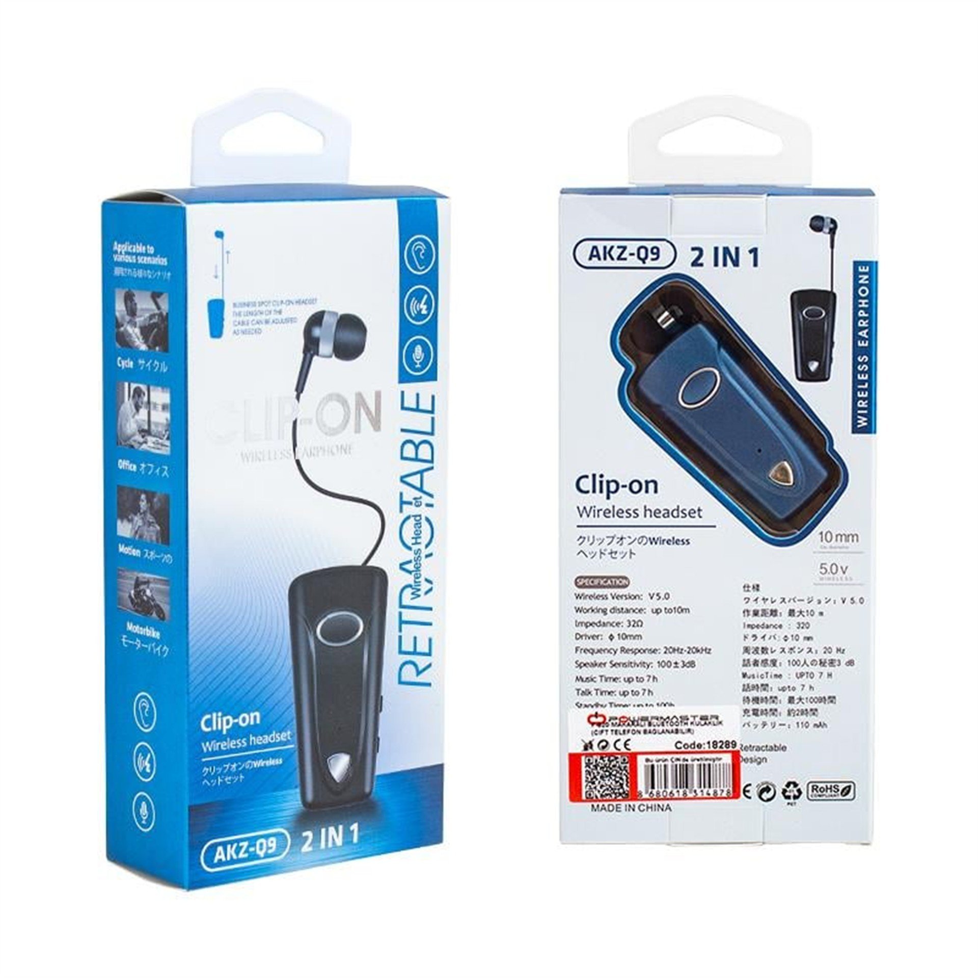 Powermaster Powermaster AKZ-Q9 Makaralı Çift Telefon Bağlanabilen Bluetooth Kulaklık - Telefon Kulaklıkları