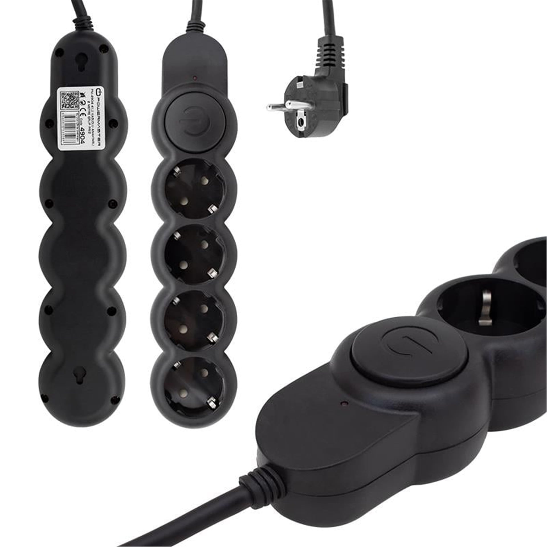 Powermaster Powermaster Anahtarlı 2 Metre Kablolu 4'lü Akım Korumalı Grup Priz PM-4904 - Grup Prizler