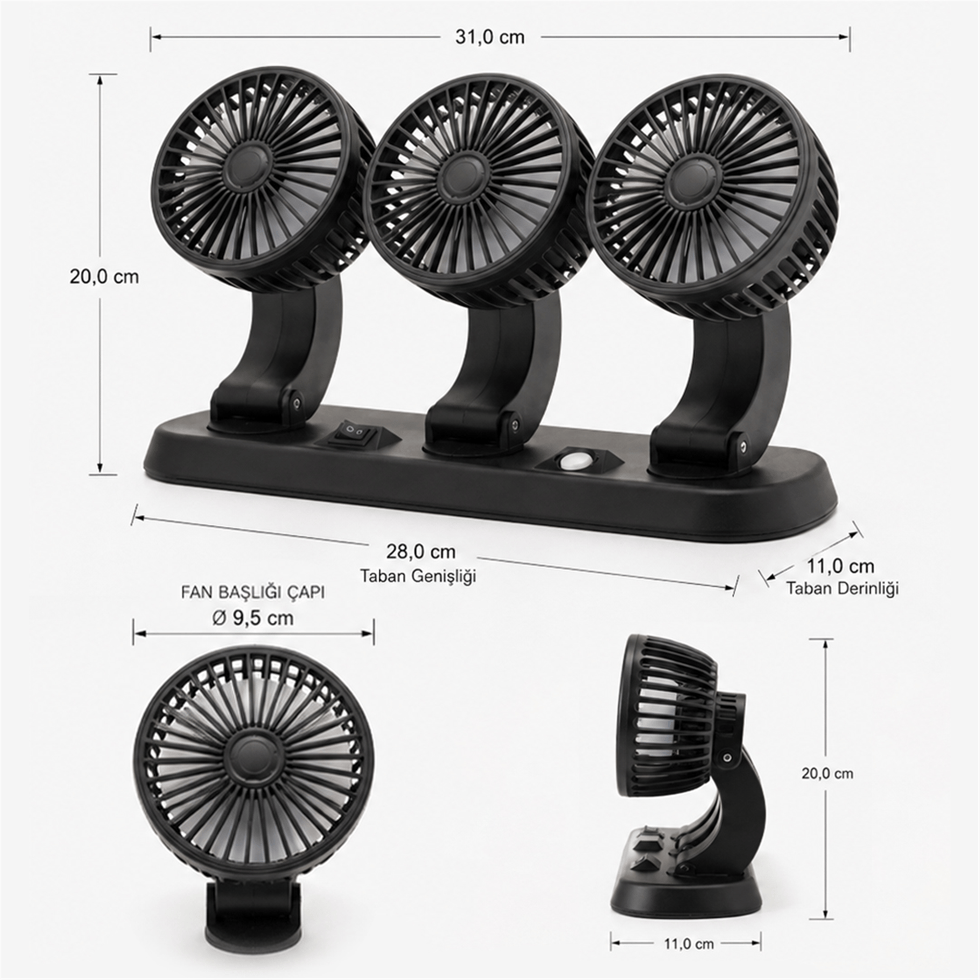 Powermaster Powermaster FAN40 Araç İçi Vantilatör Fanı 12 Volt Çakmaklık Girişli 3 Başlıklı 360 Derece - DC-PC Fan-Vantilatör