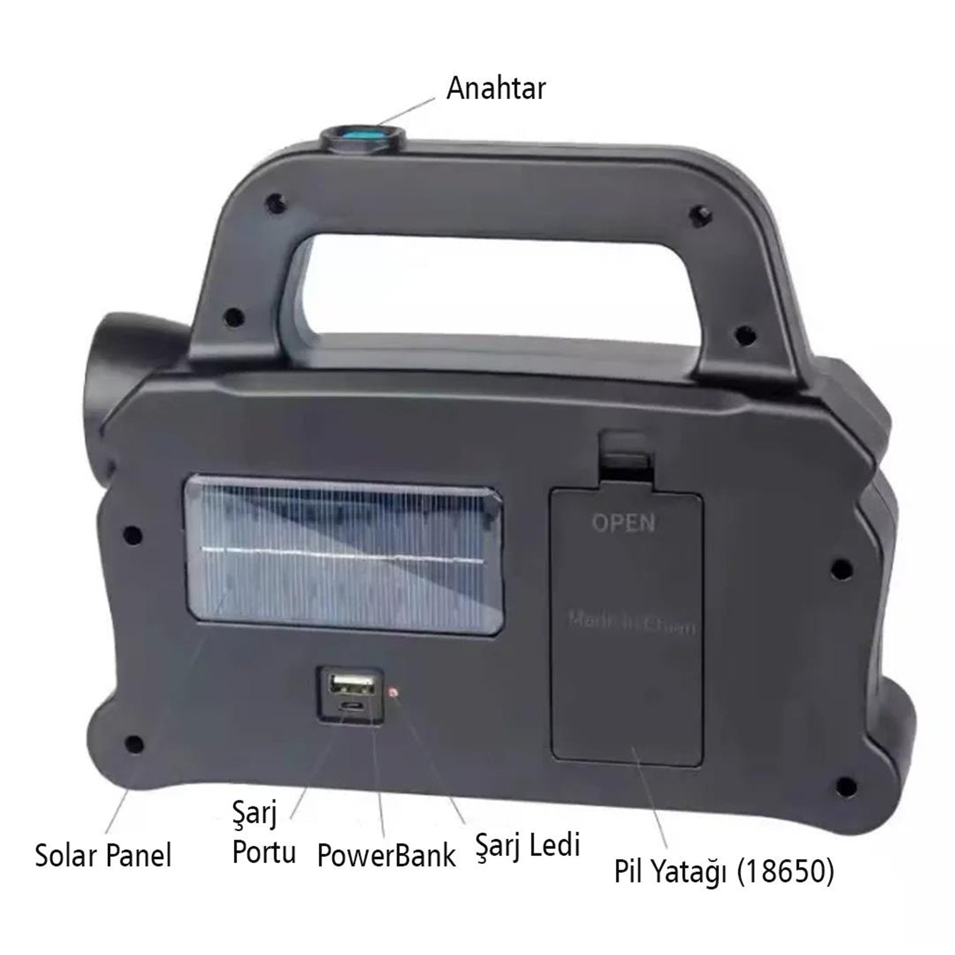 Powermaster PowerMaster HB-6168 COB LED'li Solarlı 3 Kademeli USB Powerbank'li Şarjlı Işıldak Fener - Fener ve Işıldaklar