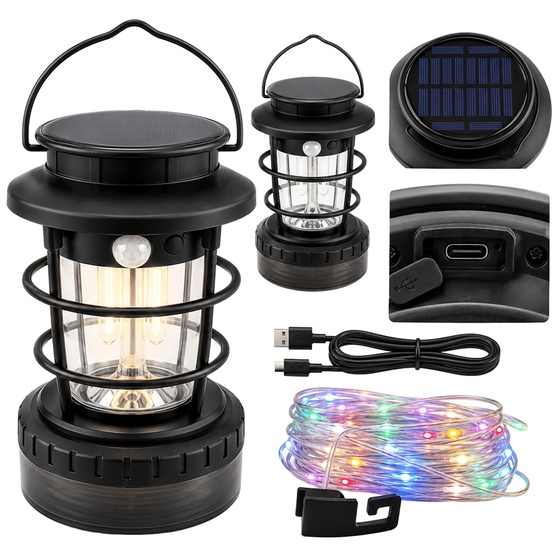 Powermaster Powermaster HOP-8819 Solar Güneş Panelli Sensörlü Kamp Lambası (Filament + SMD + RGB Şerit) - Aydınlatma Diğer