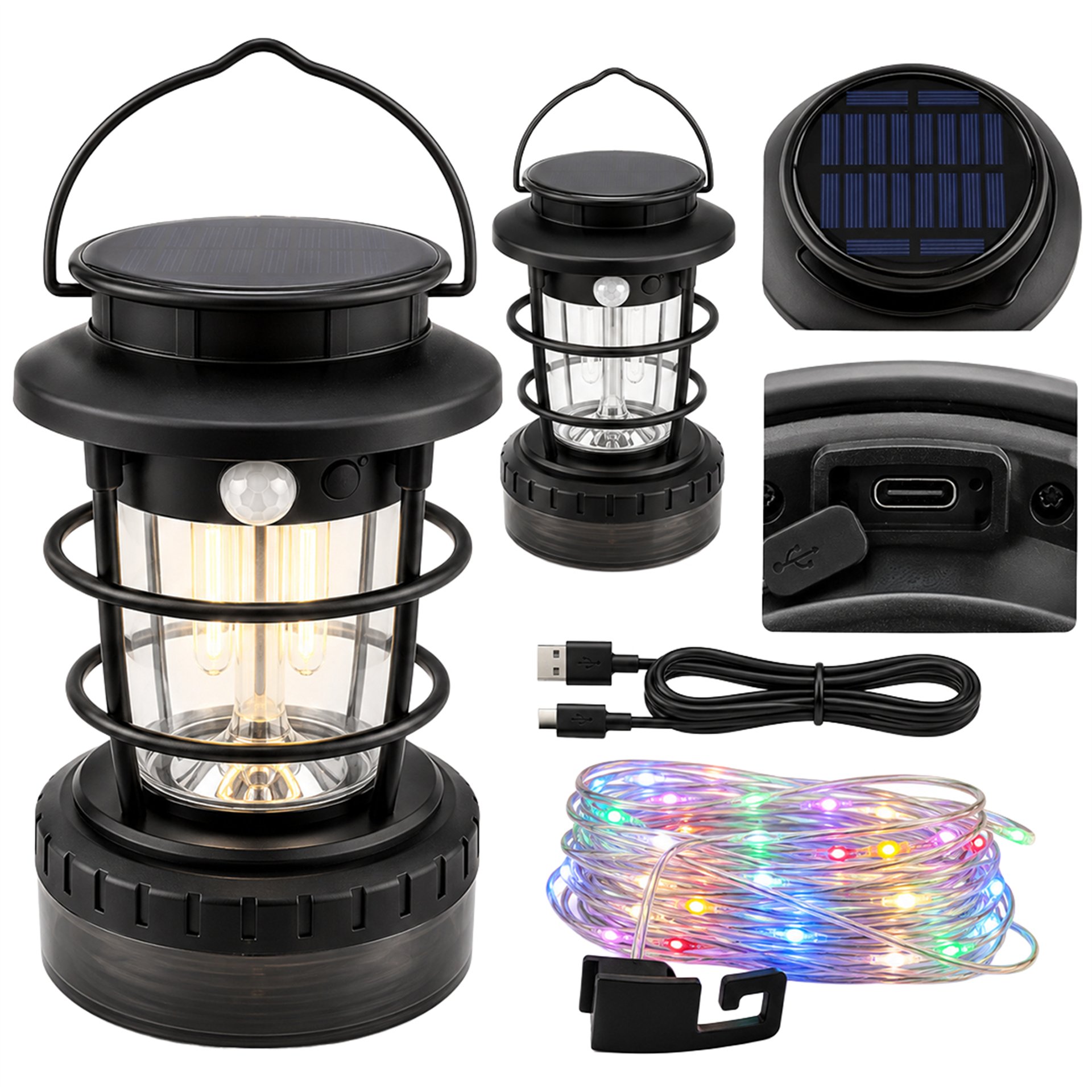 Powermaster Powermaster HOP-8819 Solar Güneş Panelli Sensörlü Kamp Lambası (Filament + SMD + RGB Şerit) - Aydınlatma Diğer