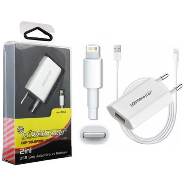 POWERMASTER IOS IPHONE 5/6 5 VOLT 1.2 AMPER ŞARJ ALETİ + KABLO