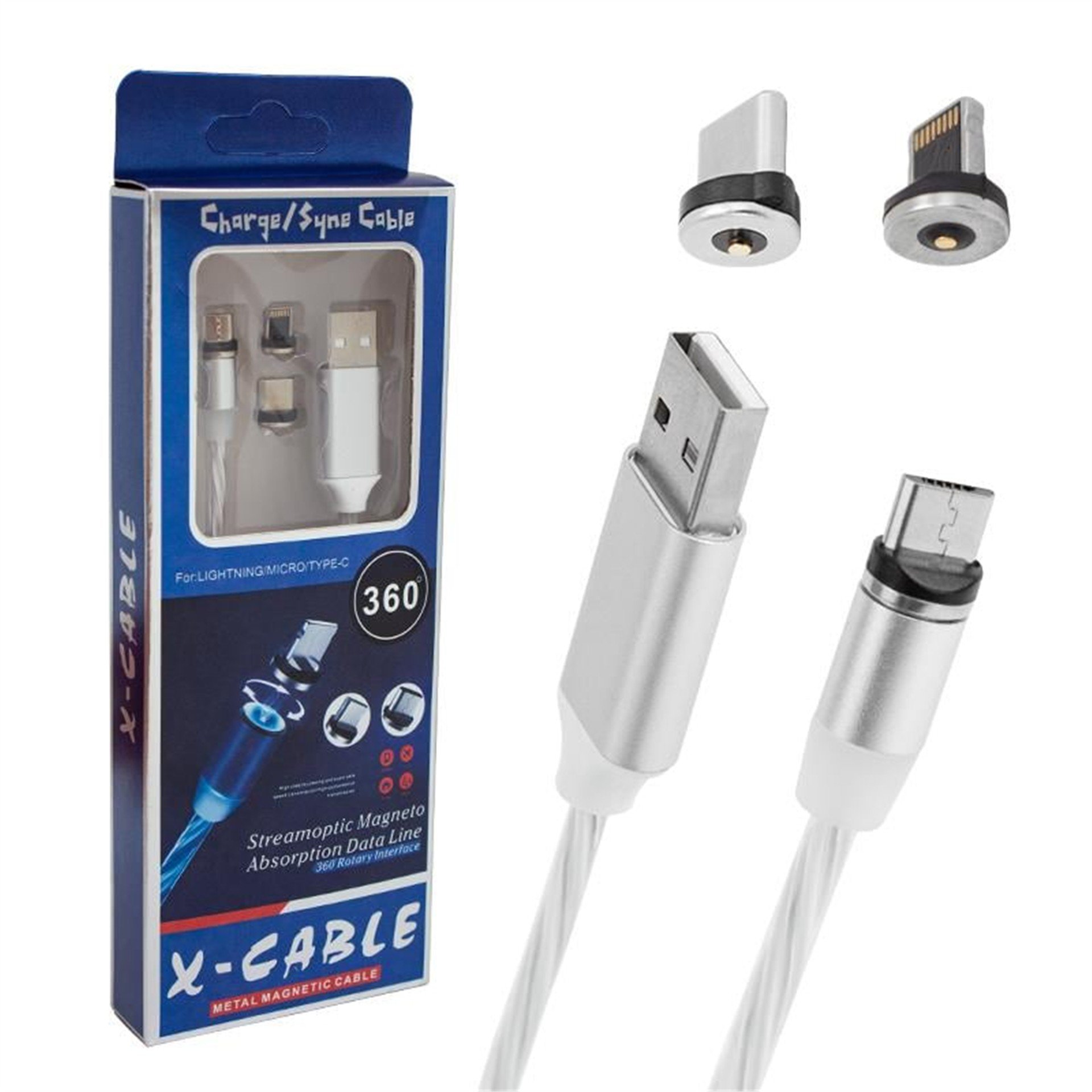 Powermaster Powermaster Işıklı Üç Uçlu Telefon Şarj Kablosu - Data-Şarj Kabloları