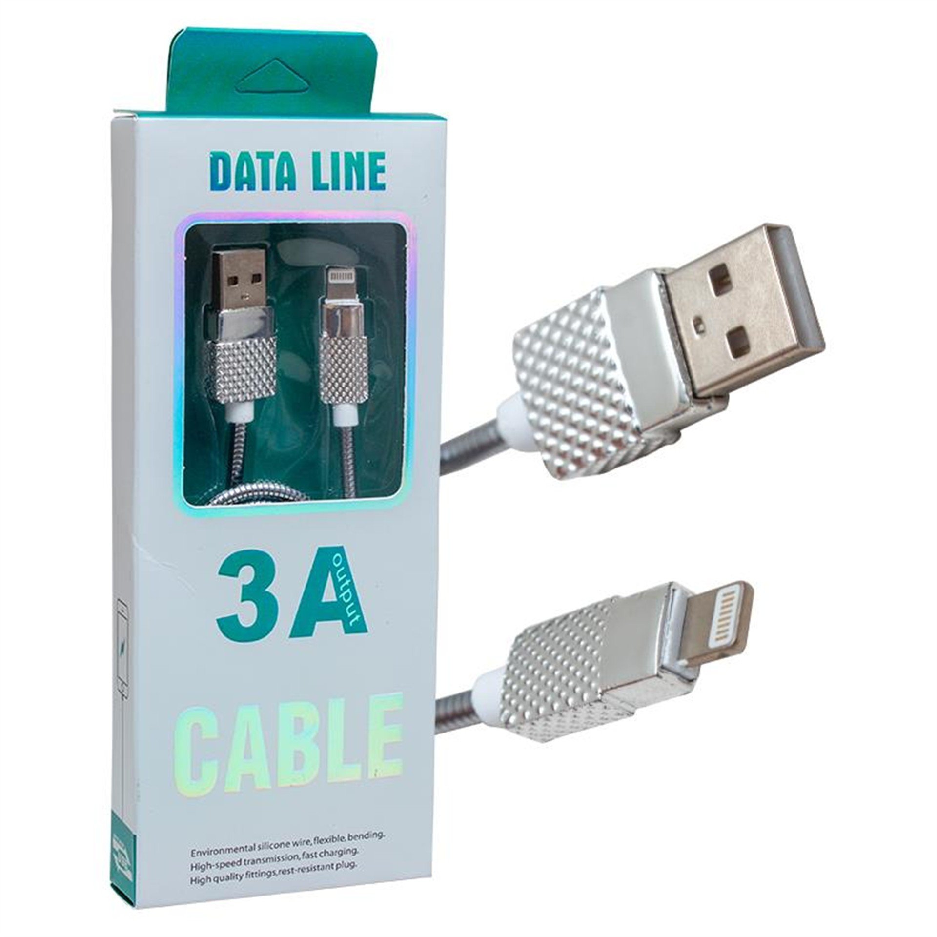 Powermaster Powermaster Metal Yaylı 3 Amper Lightning USB Şarj ve Data Kablosu - Data-Şarj Kabloları