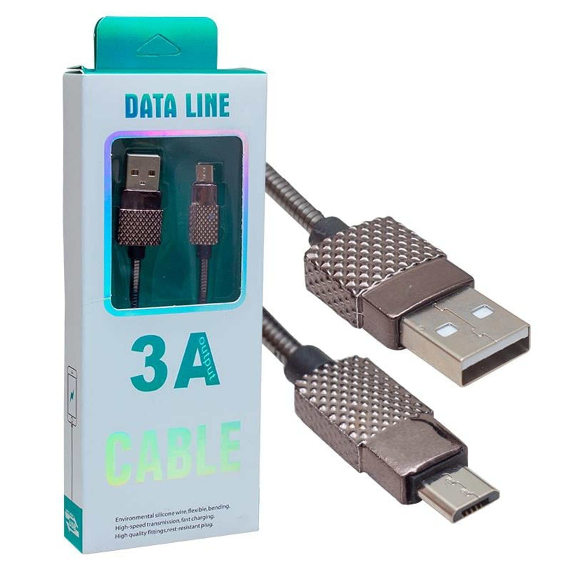 Powermaster Powermaster Metal Yaylı 3 Amper Micro USB Şarj ve Data Kablosu - Data-Şarj Kabloları