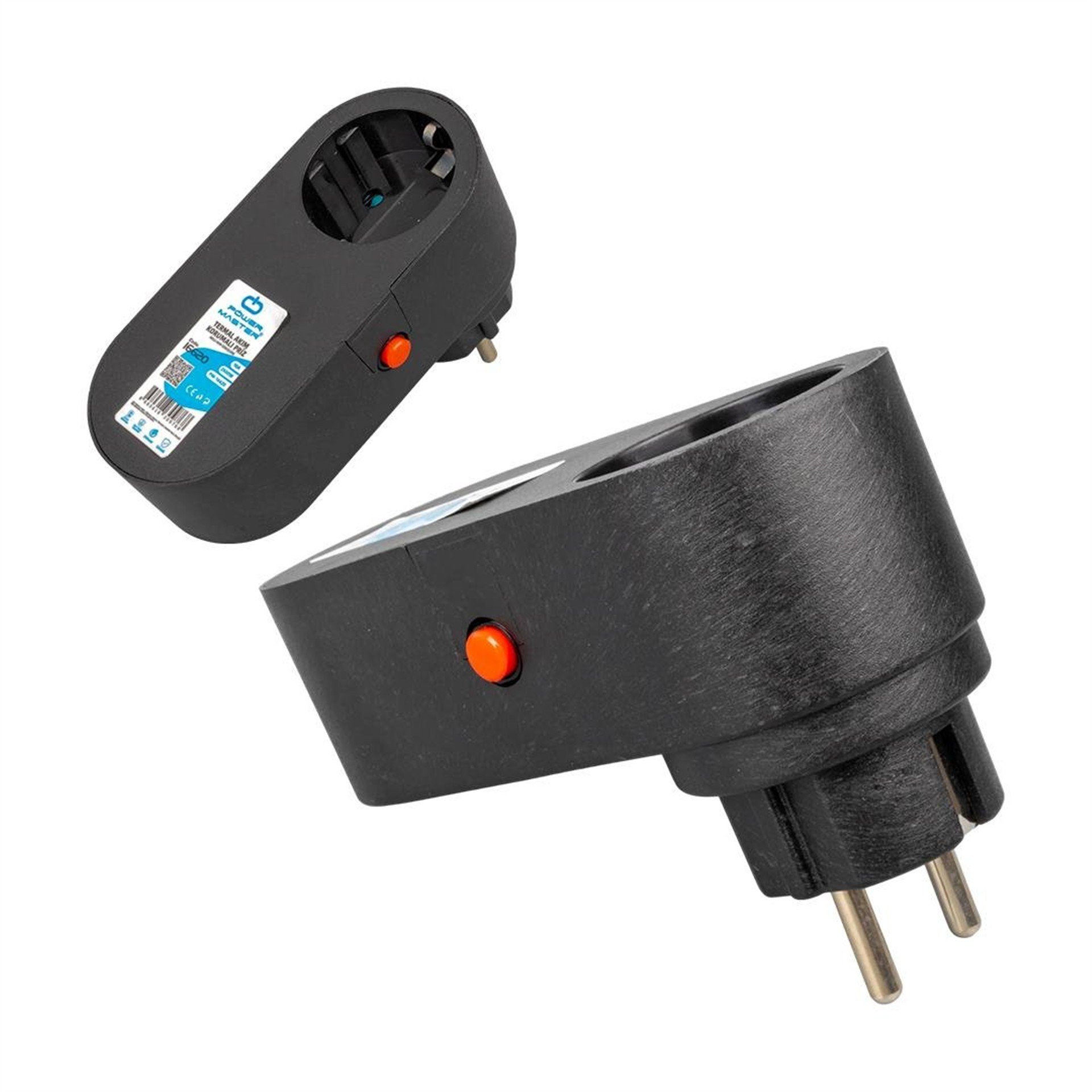 Powermaster Powermaster Oval Kasa Siyah Tekli Termal Akım Korumalı Priz (10A-2500W) PM-16620 - Akım Korumalı Prizler