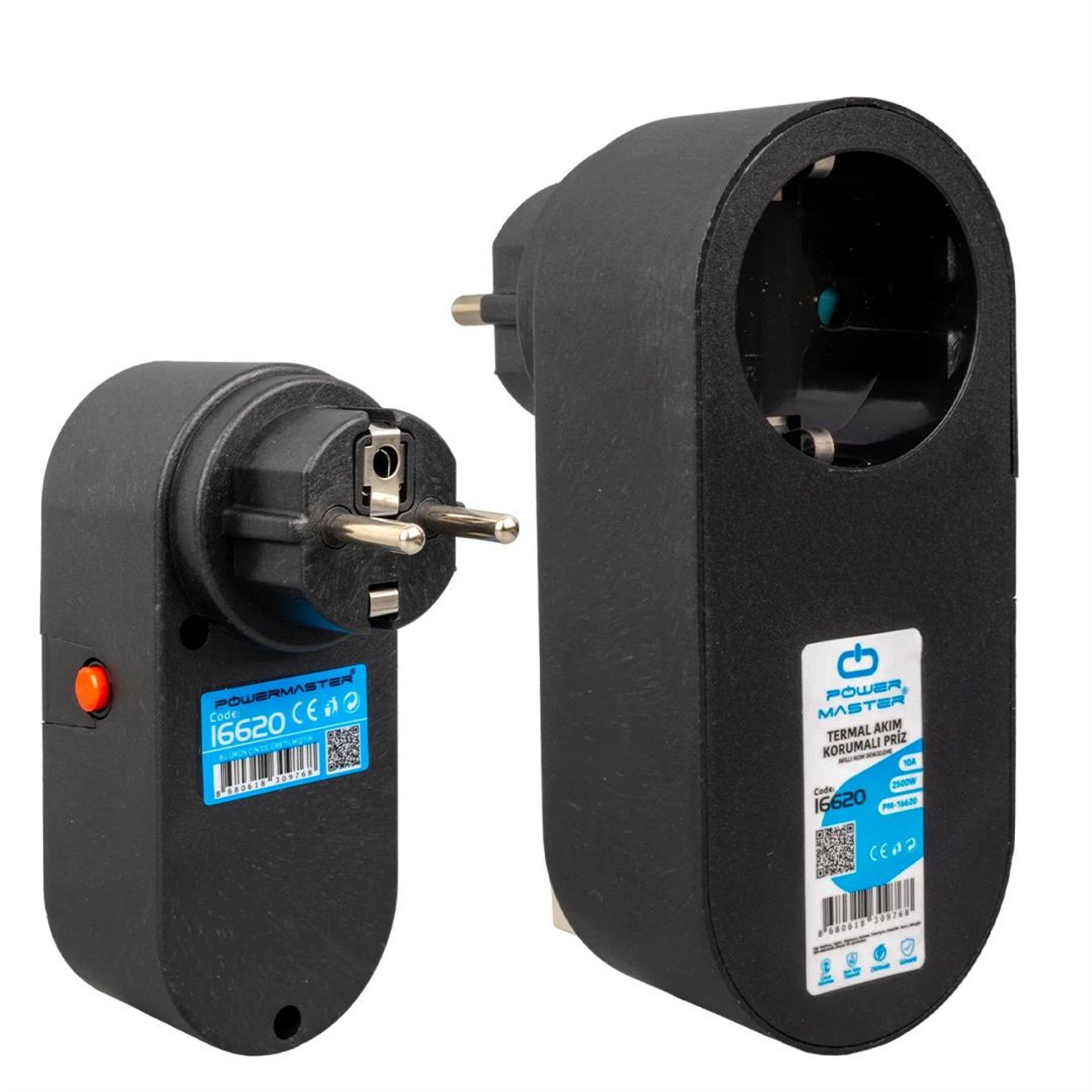 Powermaster Powermaster Oval Kasa Siyah Tekli Termal Akım Korumalı Priz (10A-2500W) PM-16620 - Akım Korumalı Prizler