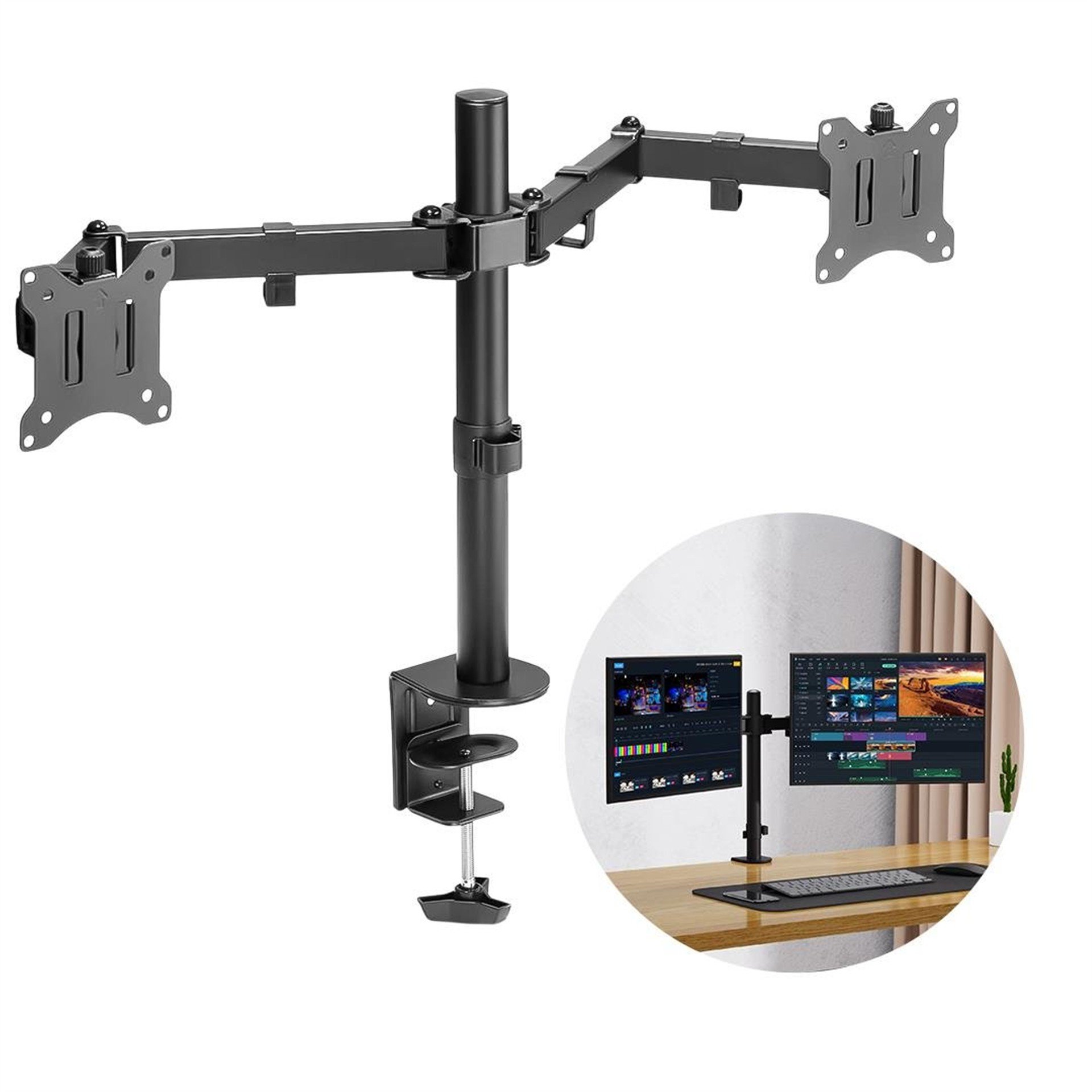Powermaster PowerMaster PM-052 13-27'' Mekanik Çift Kol LCD-LED Gaming Monitör Tutucu Masa Stand Askı Aparatı - Tv Askı Aparatları