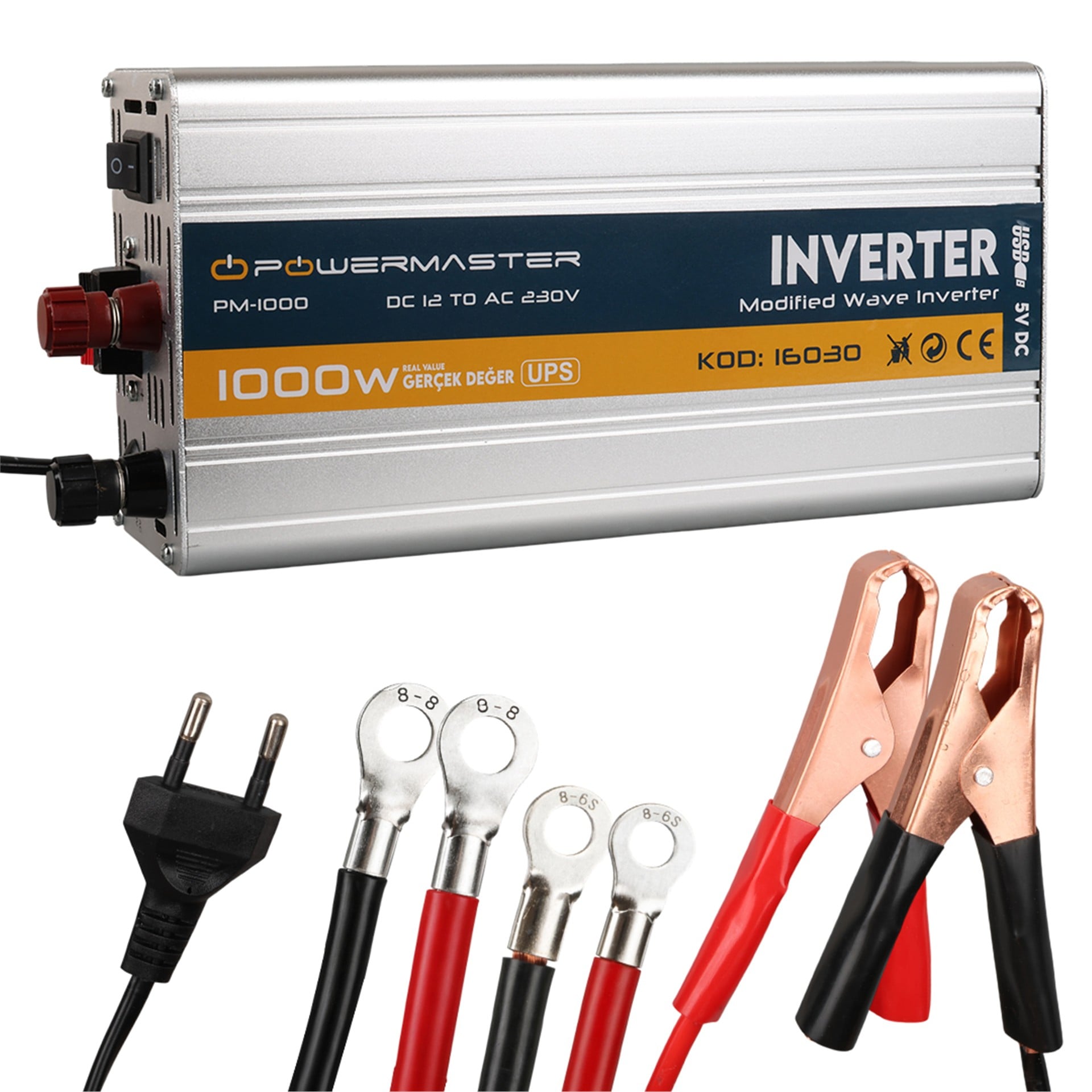 Powermaster Powermaster PM-1000 12 Volt 1000 Watt Şarjlı UPS'li Inverter - Adaptörler