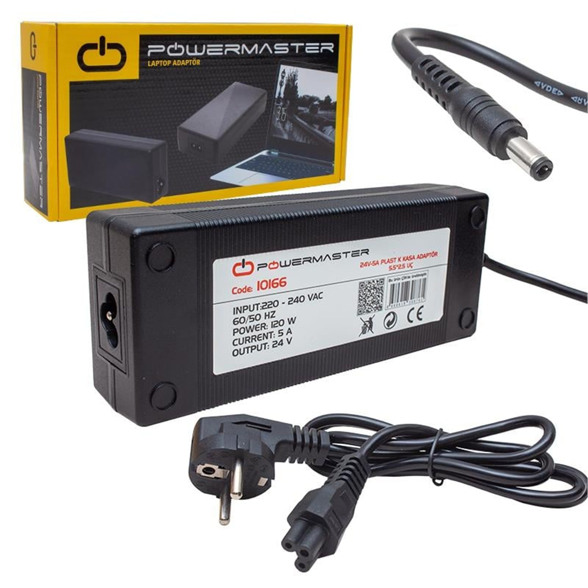Powermaster Powermaster PM-10166 24 Volt - 5 Amper - 120 Watt 5.5*2.5 Mm Uçlu Plastik Kasa Masaüstü Adaptör - Adaptörler