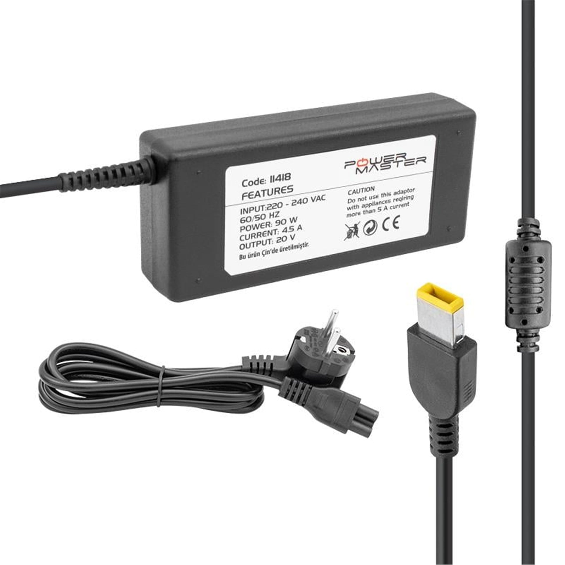 Powermaster Powermaster PM-11418 20 Volt - 4.5 Amper - 90 Watt - Usb Tip Uçlu Adaptör (Lenovo Ibm Notebook) - Adaptörler