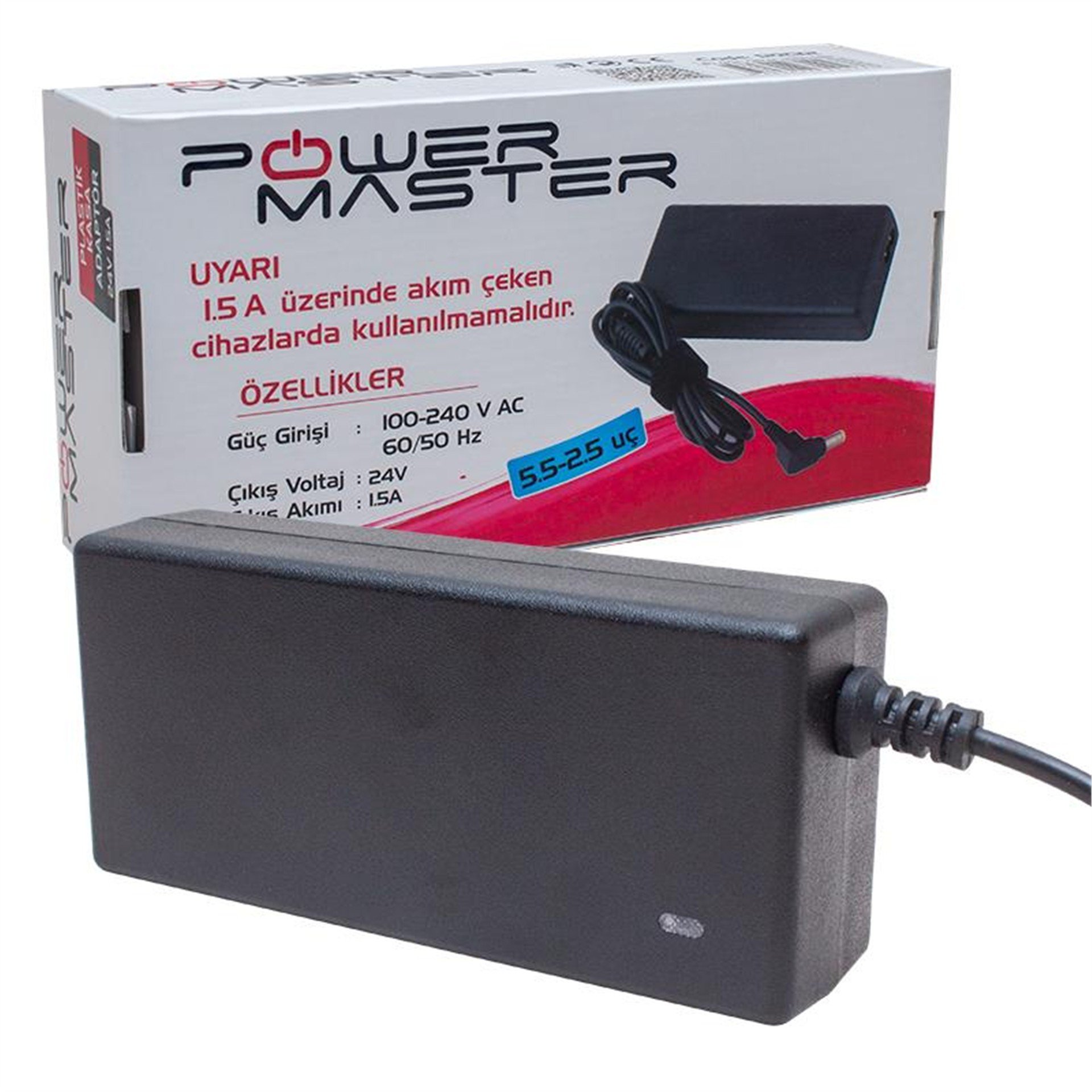 Powermaster Powermaster PM-12232 24 Volt - 1.5 Amper 5.5*2.5 Mm Uçlu Plastik Kasa Masaüstü Adaptör - Adaptörler