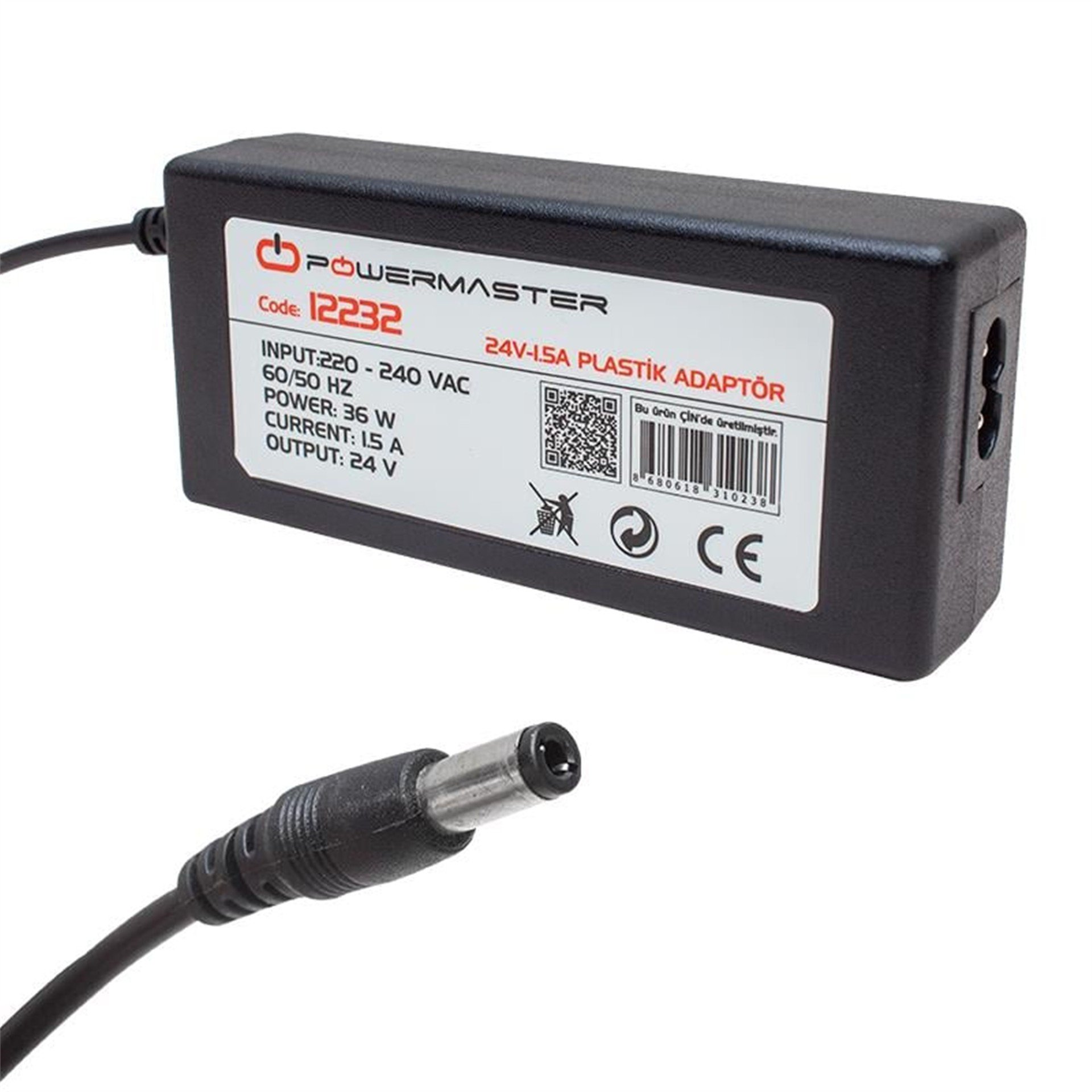 Powermaster Powermaster PM-12232 24 Volt - 1.5 Amper 5.5*2.5 Mm Uçlu Plastik Kasa Masaüstü Adaptör - Adaptörler