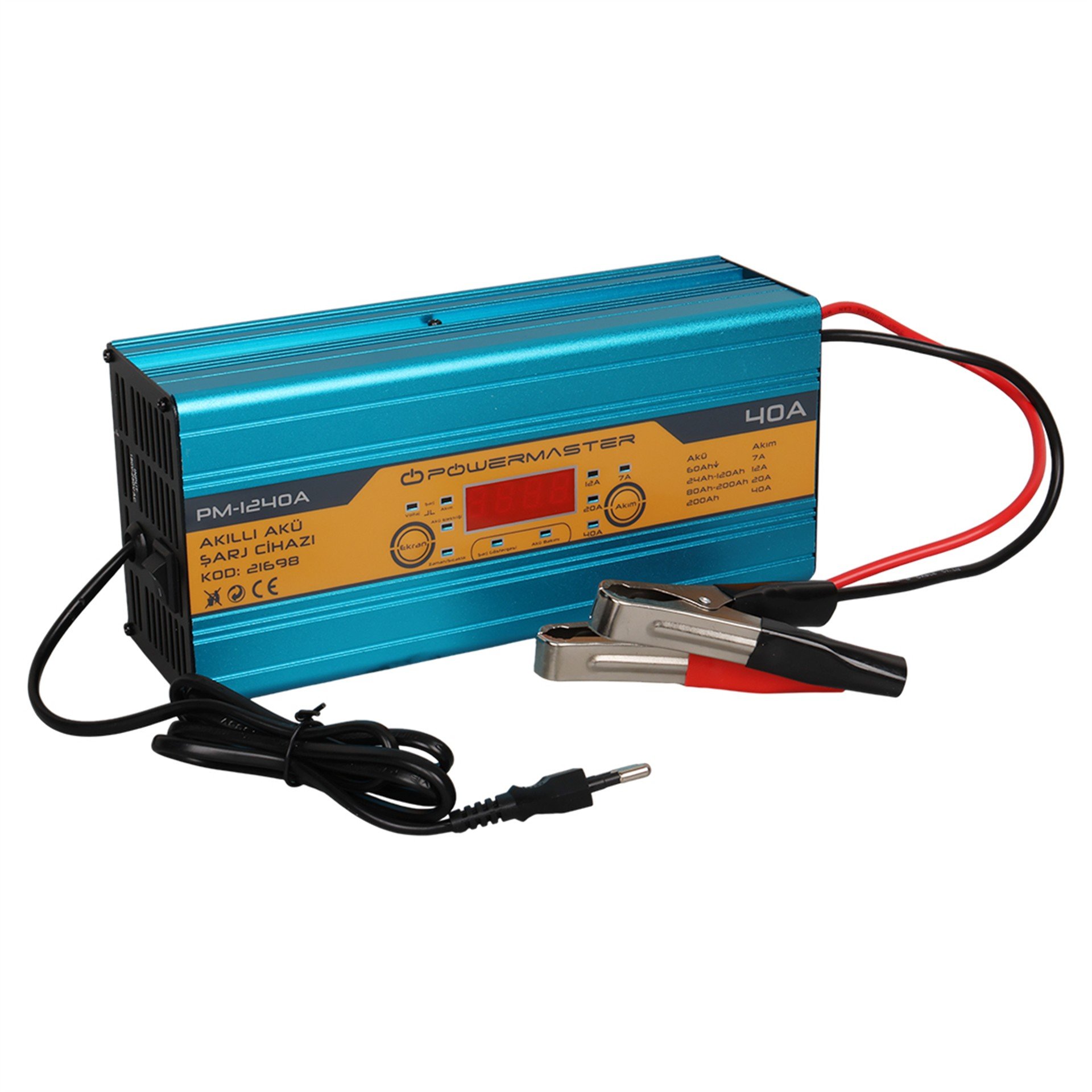 Powermaster Powermaster PM-1240A 12 Volt 40 Amper Dijital Ekranlı Akıllı Akü Şarj Cihazı - Akü Şarj Cihazları