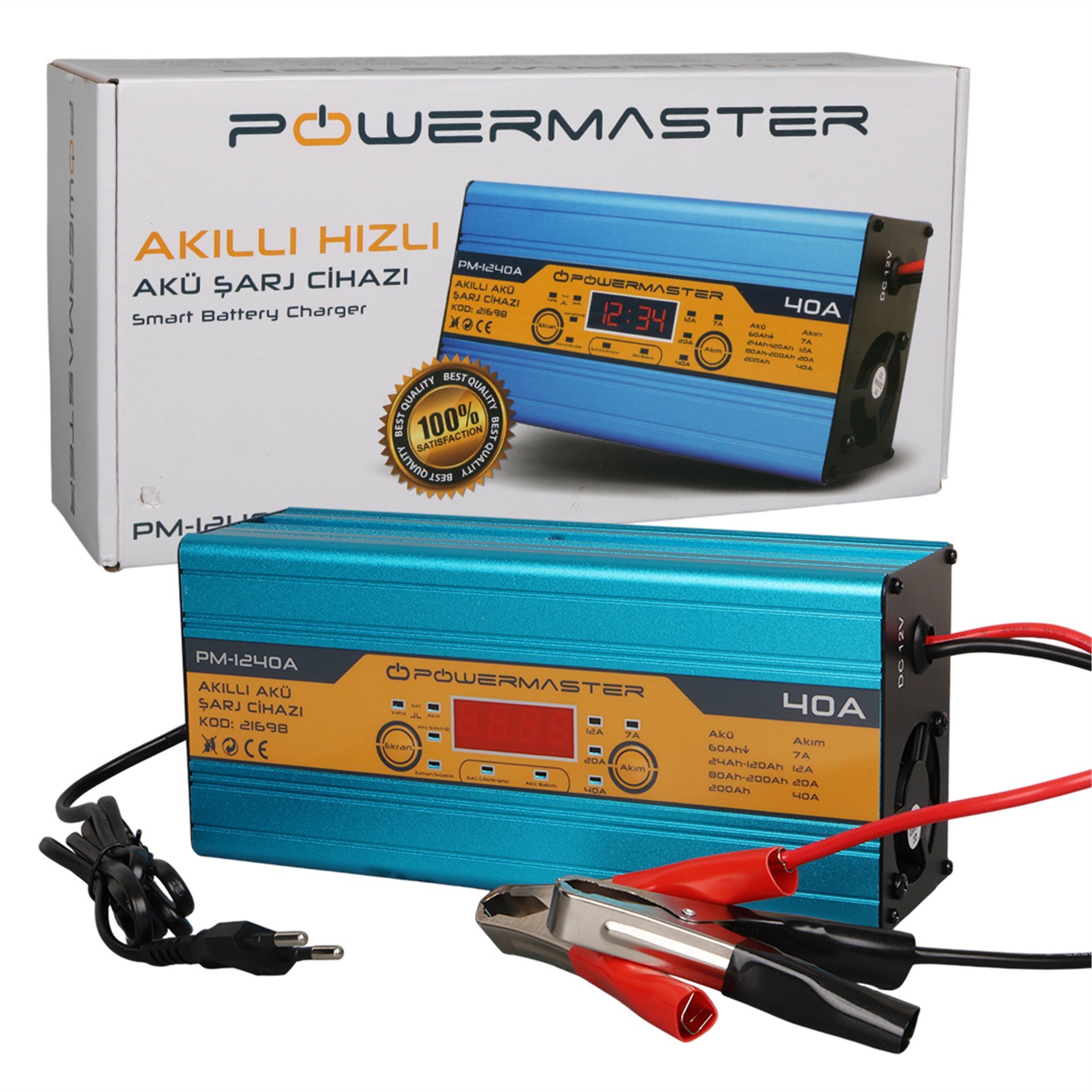 Powermaster Powermaster PM-1240A 12 Volt 40 Amper Dijital Ekranlı Akıllı Akü Şarj Cihazı - Akü Şarj Cihazları