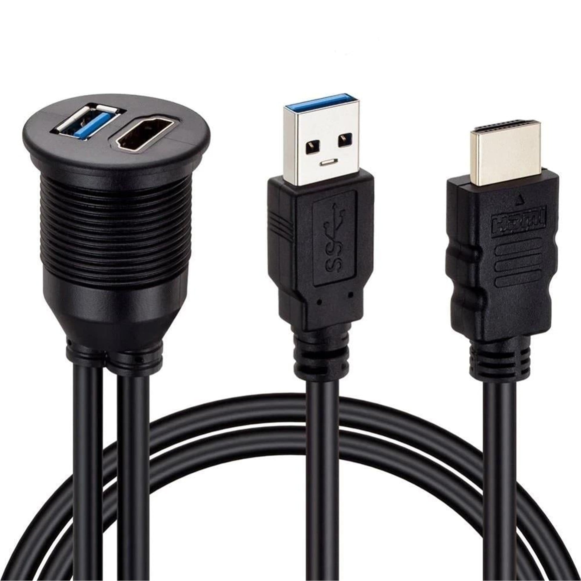 Powermaster Powermaster PM-12428 USB 3.0 + HDMI 2 Metre Uzatma Kablolu Araç Kontrol Paneli (Gömme Montaj) - Oto Aksesuarları